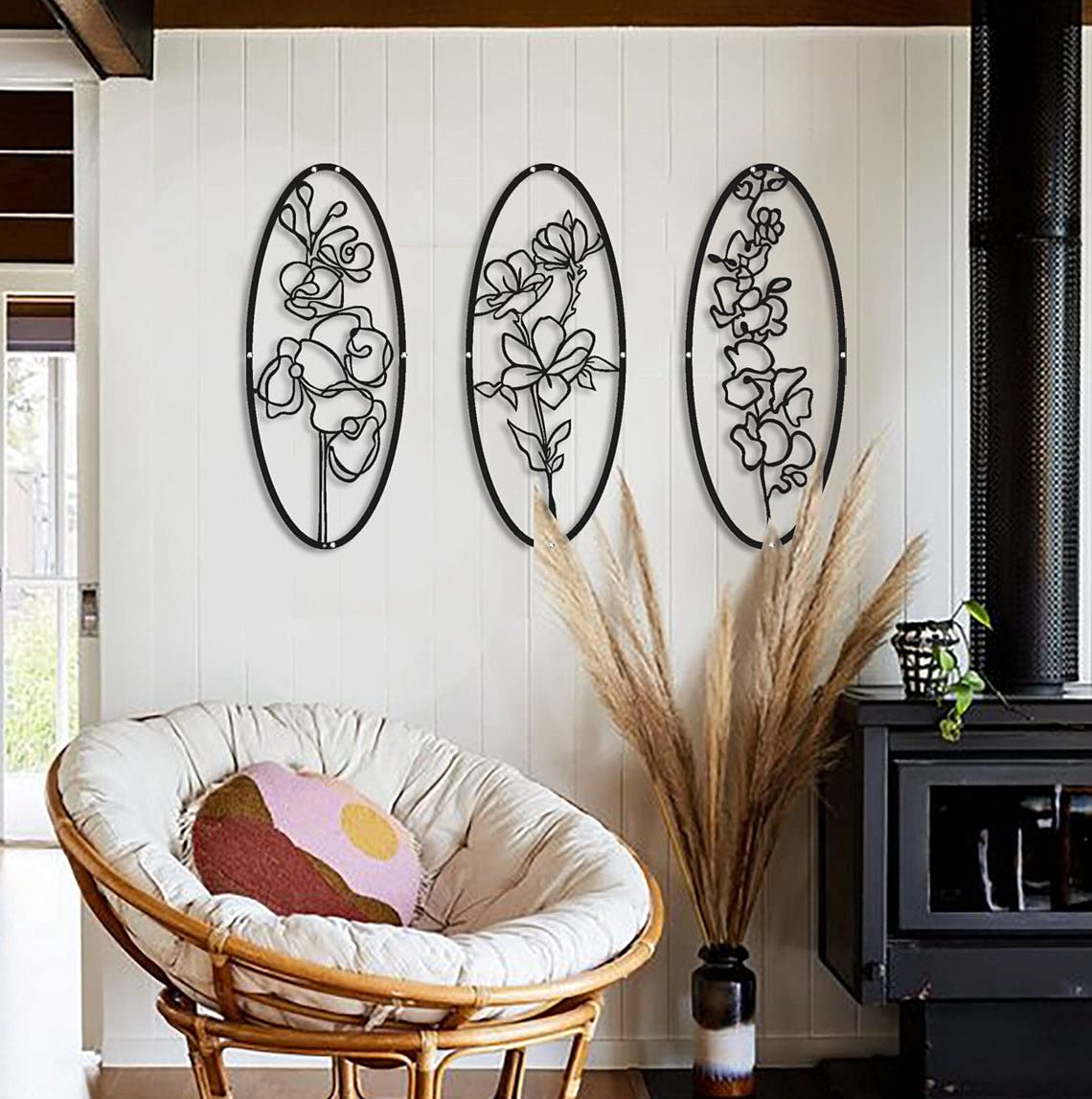 Tubibu 3 Stück Deko Blumen Set %100 Metall Wandbehang Metall Wandkunst Minimalistische Metall Wanddekoration Wandschild Home Office Dekoration Schlafzimmer Wohnzimmer Dekor Wandskulptur