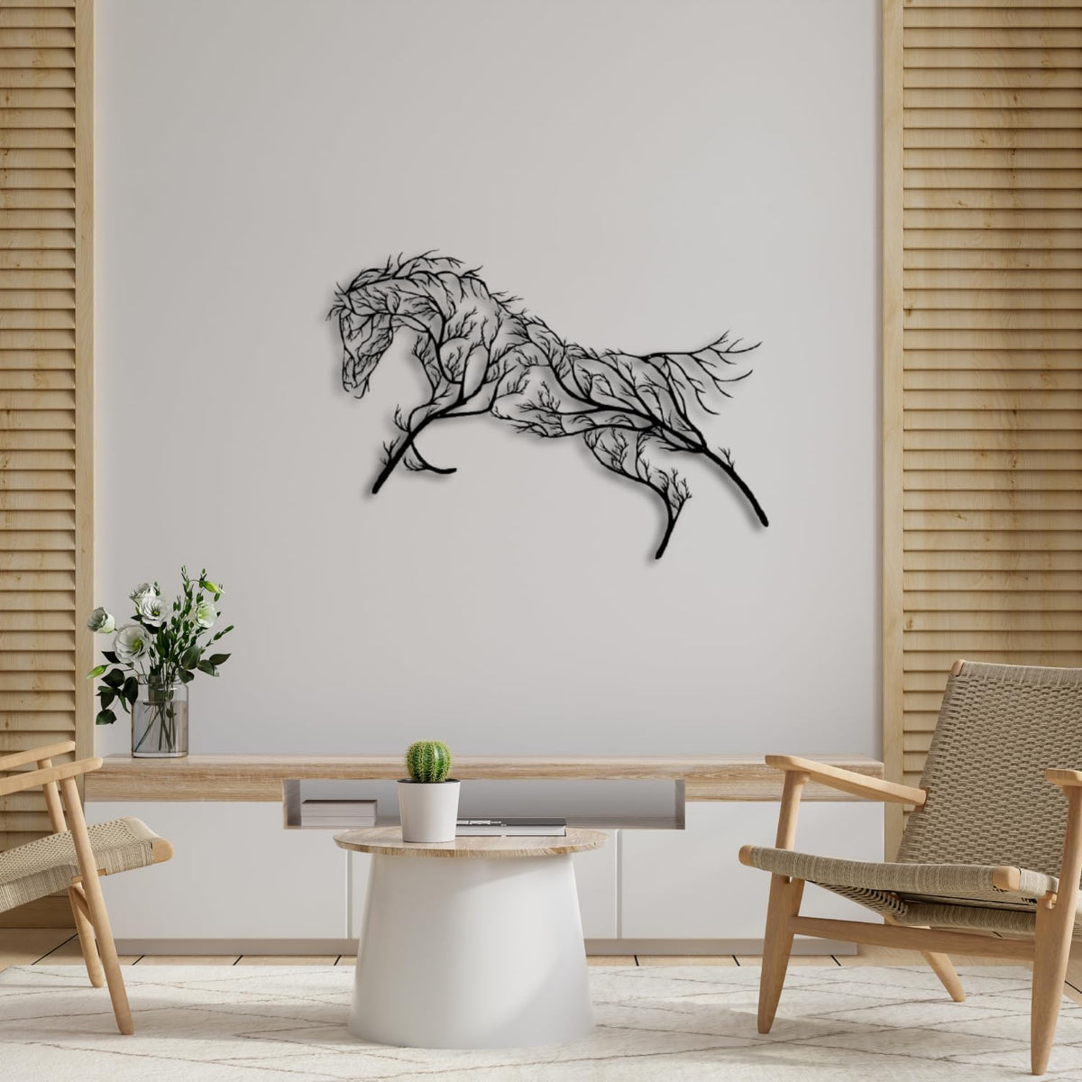 Baum des Lebens – Pferd – Metall-Wandkunst, 96 × 68 cm
