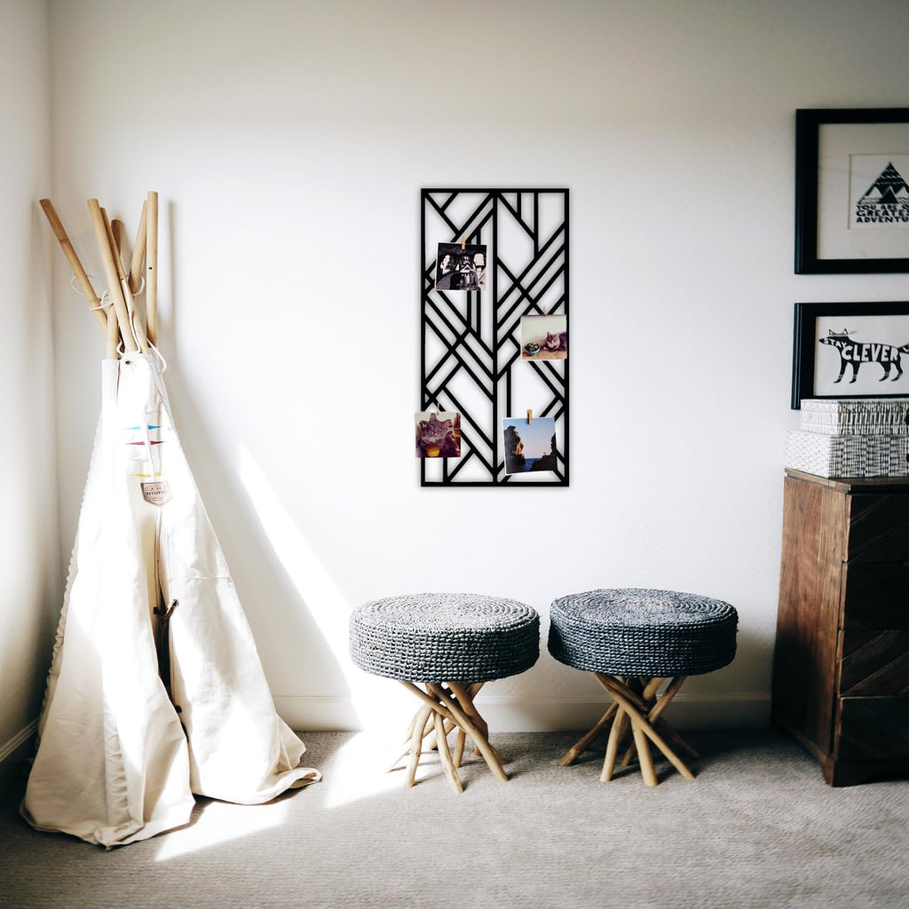 Wandgitter Schwarz,Wanddekor, Multifunktionale Gitterwand, DIY Eisen Gitter der Fotowand Dekoration, Pinnwand Foto an der Memoboard Hängen in der Familie, Küche, Fotohalter, Organizer für wand (Cubic)
