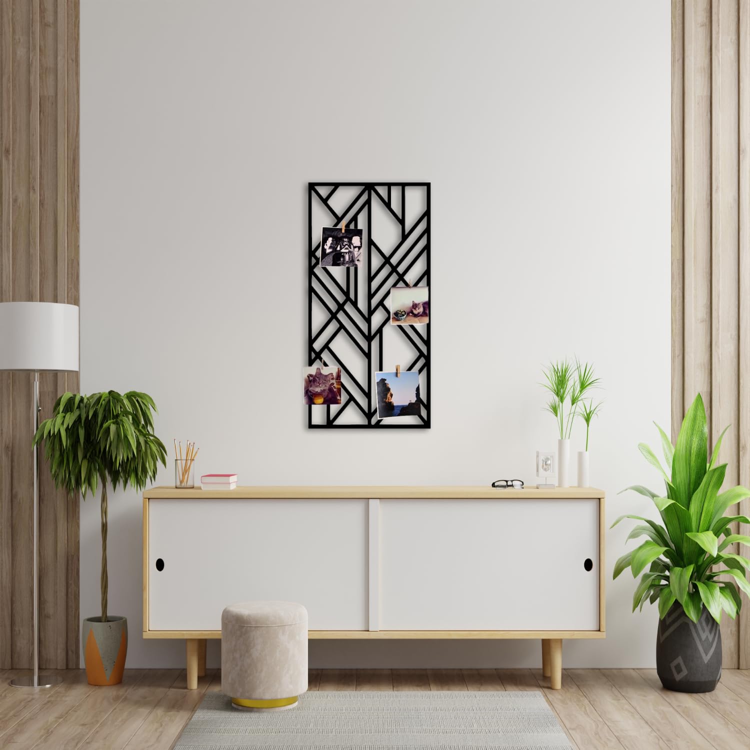 Wandgitter Schwarz,Wanddekor, Multifunktionale Gitterwand, DIY Eisen Gitter der Fotowand Dekoration, Pinnwand Foto an der Memoboard Hängen in der Familie, Küche, Fotohalter, Organizer für wand (Cubic)