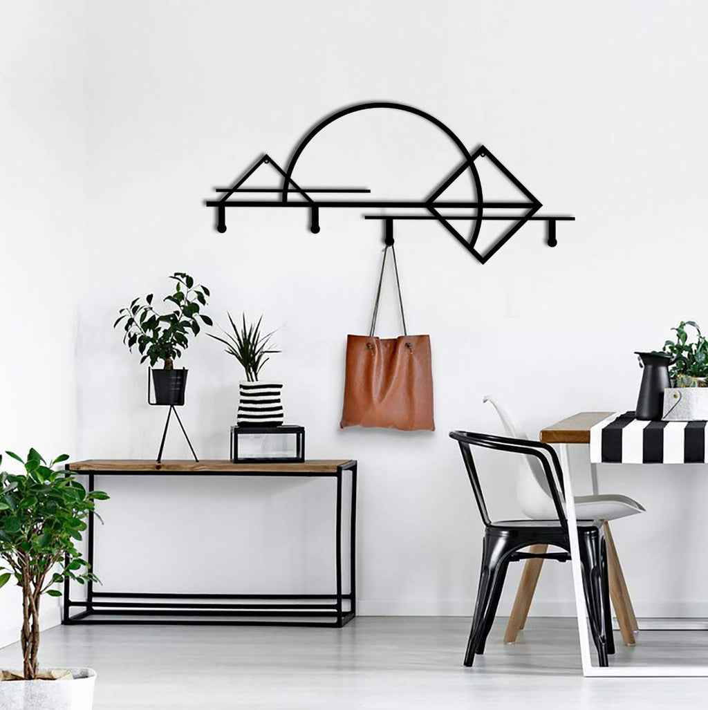 Garderobenleiste Geometrie aus Metall – minimalistische Linienform mit Haken