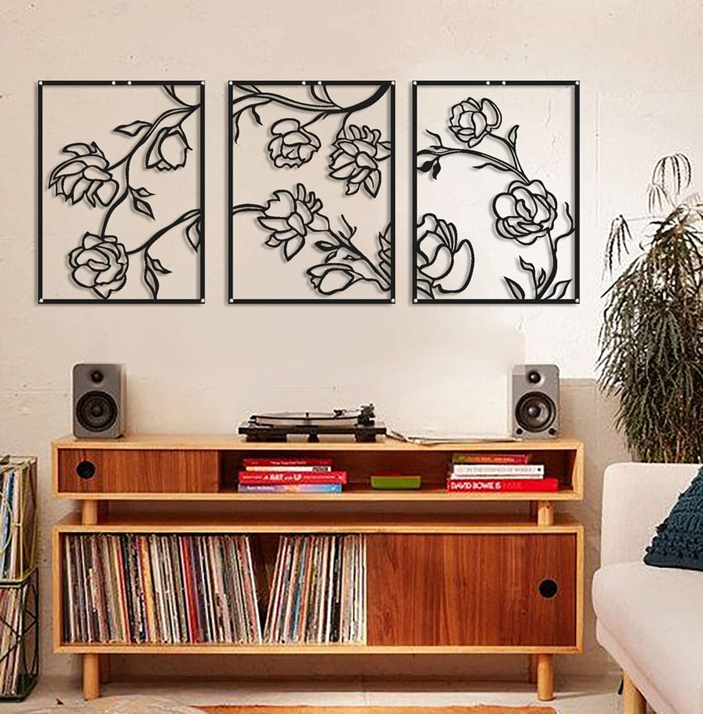 Tubibu 3 Stücke Dekorative Blumen Set %100 Metall Wandbehang Metall Wandkunst Minimalistische Metall Wanddekoration Wandschild Home Office Dekoration Schlafzimmer Wohnzimmer Dekor Wandskulptur