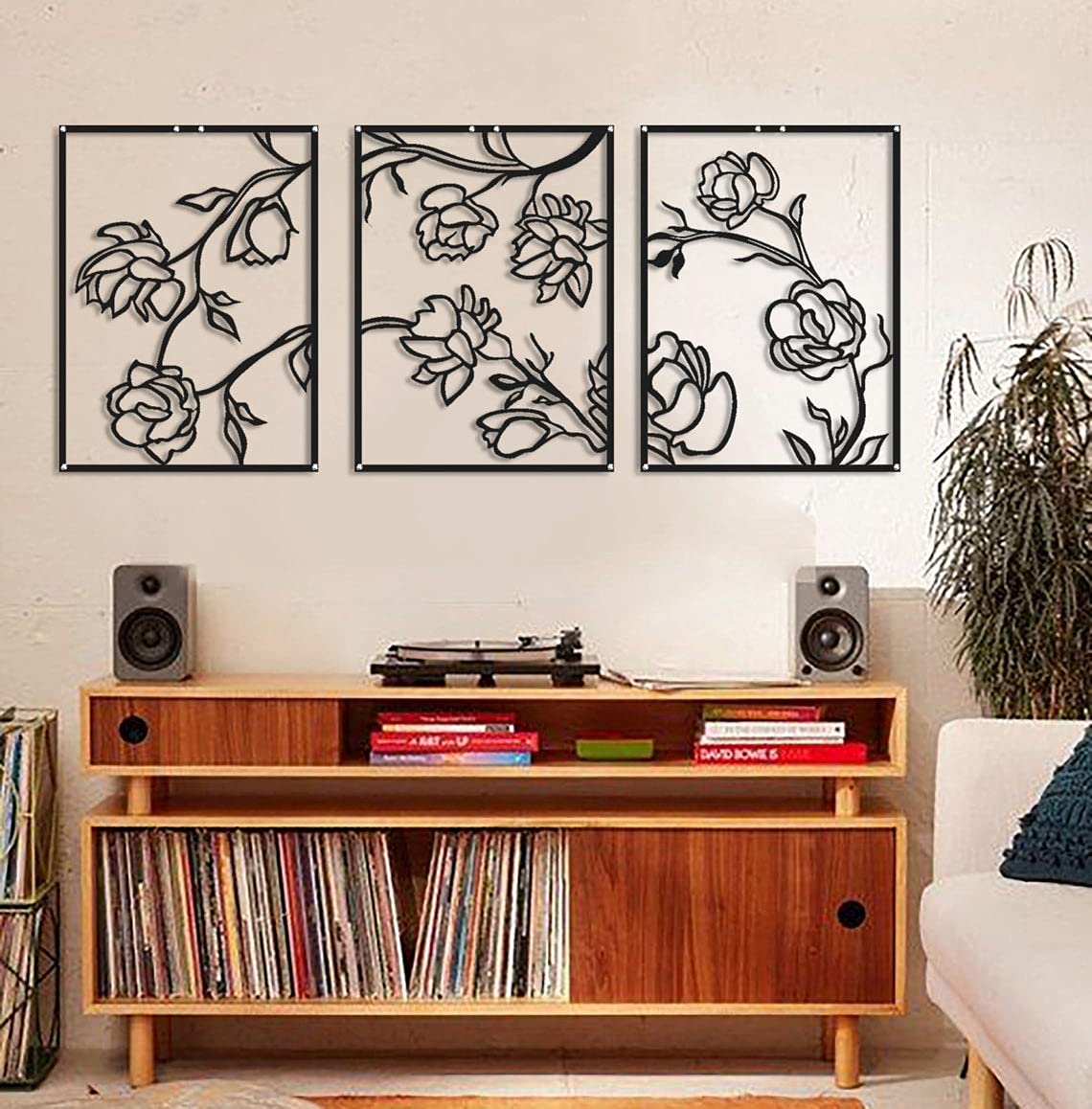 Tubibu 3 Stücke Dekorative Blumen Set %100 Metall Wandbehang Metall Wandkunst Minimalistische Metall Wanddekoration Wandschild Home Office Dekoration Schlafzimmer Wohnzimmer Dekor Wandskulptur