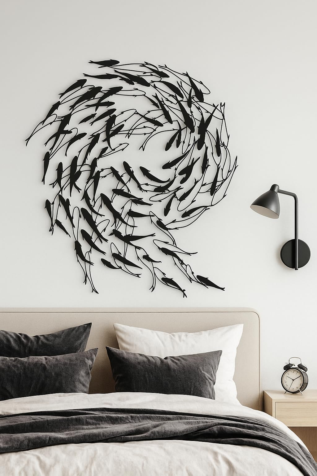 Tubibu Metall Fisch Wanddeko – Schwarze Fischfamilie Wandkunst im maritimen Stil – Moderne Wand Skulptur für Wohnzimmer, Bad, Garten, Balkon oder Terrasse (100x87)
