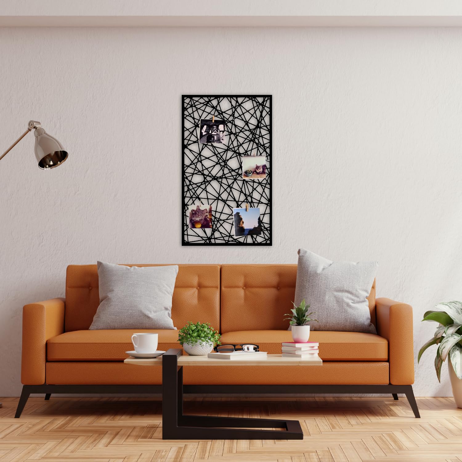 Wandgitter Schwarz,Wanddekor, Multifunktionale Gitterwand, DIY Eisen Gitter der Fotowand Dekoration, Pinnwand Foto an der Memoboard Hängen in der Familie, Küche, Fotohalter, Organizer für wand (Cubic)