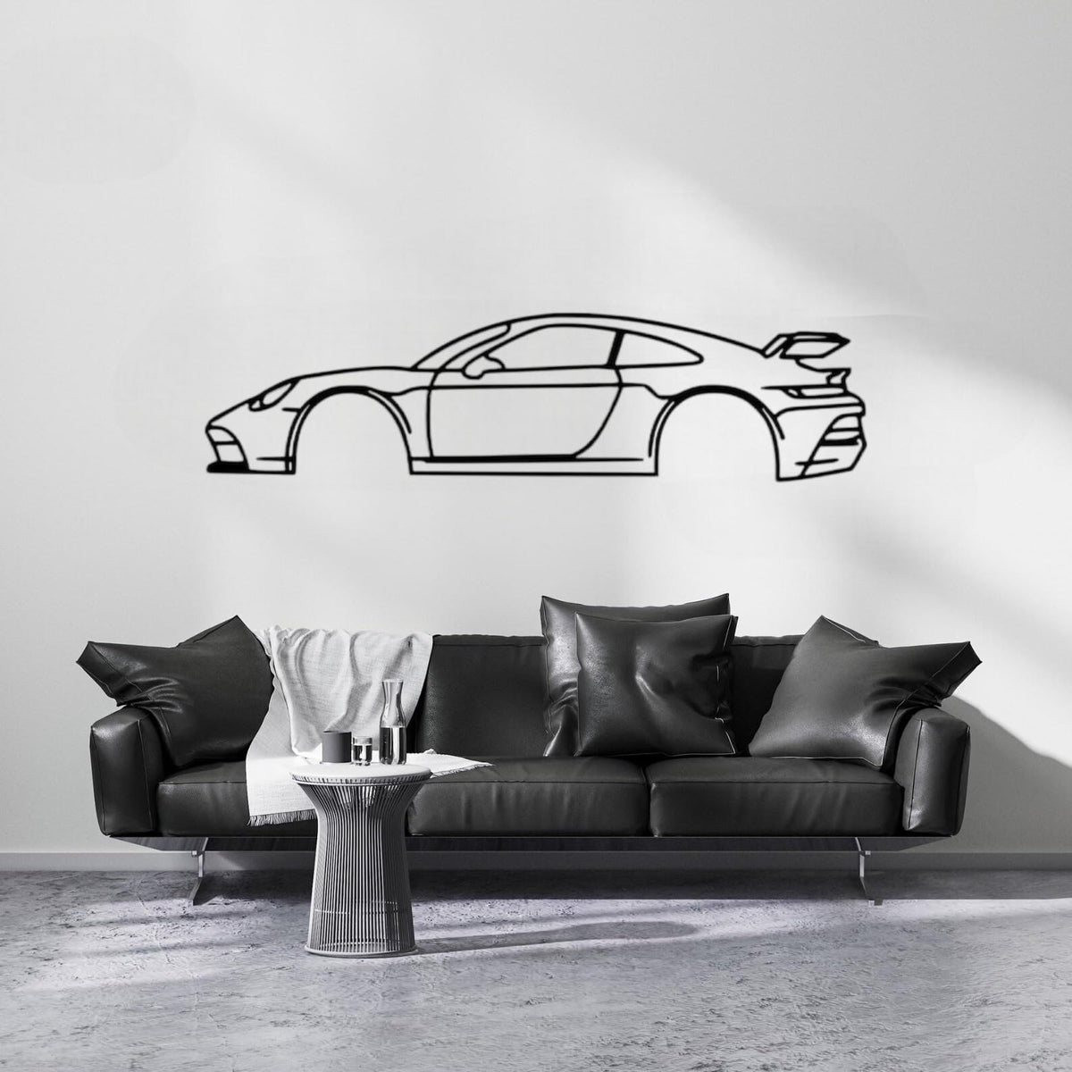 Sportwagen-Silhouette 911 Metall-Wandkunst