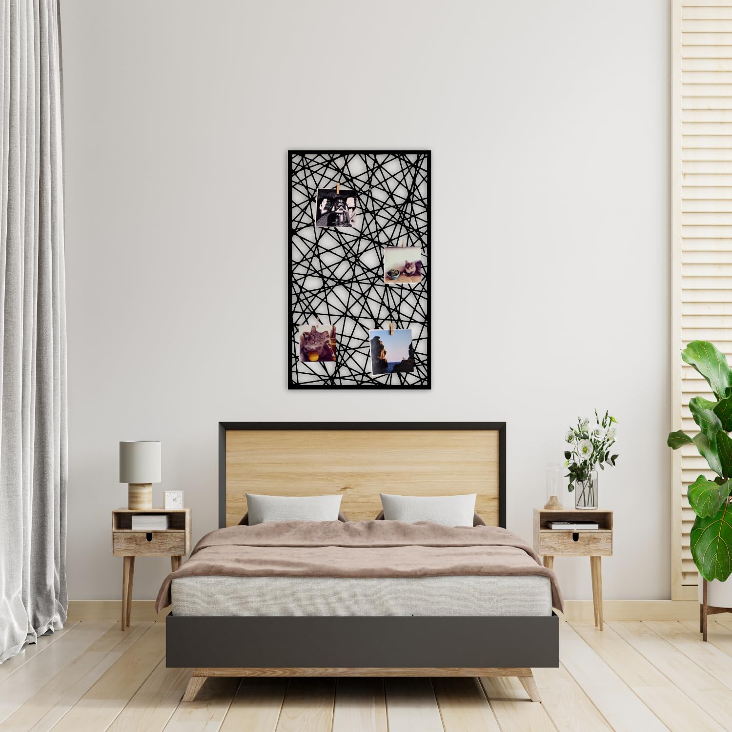 Wandgitter Schwarz,Wanddekor, Multifunktionale Gitterwand, DIY Eisen Gitter der Fotowand Dekoration, Pinnwand Foto an der Memoboard Hängen in der Familie, Küche, Fotohalter, Organizer für wand (Cubic)