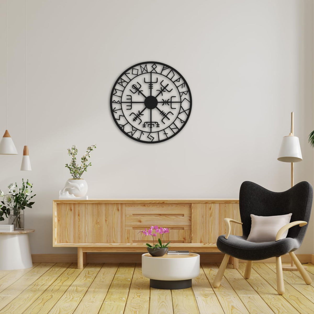 Wikinger Wanddeko aus Metall – Art Deco, 70 cm, 3D-Schatteneffekt