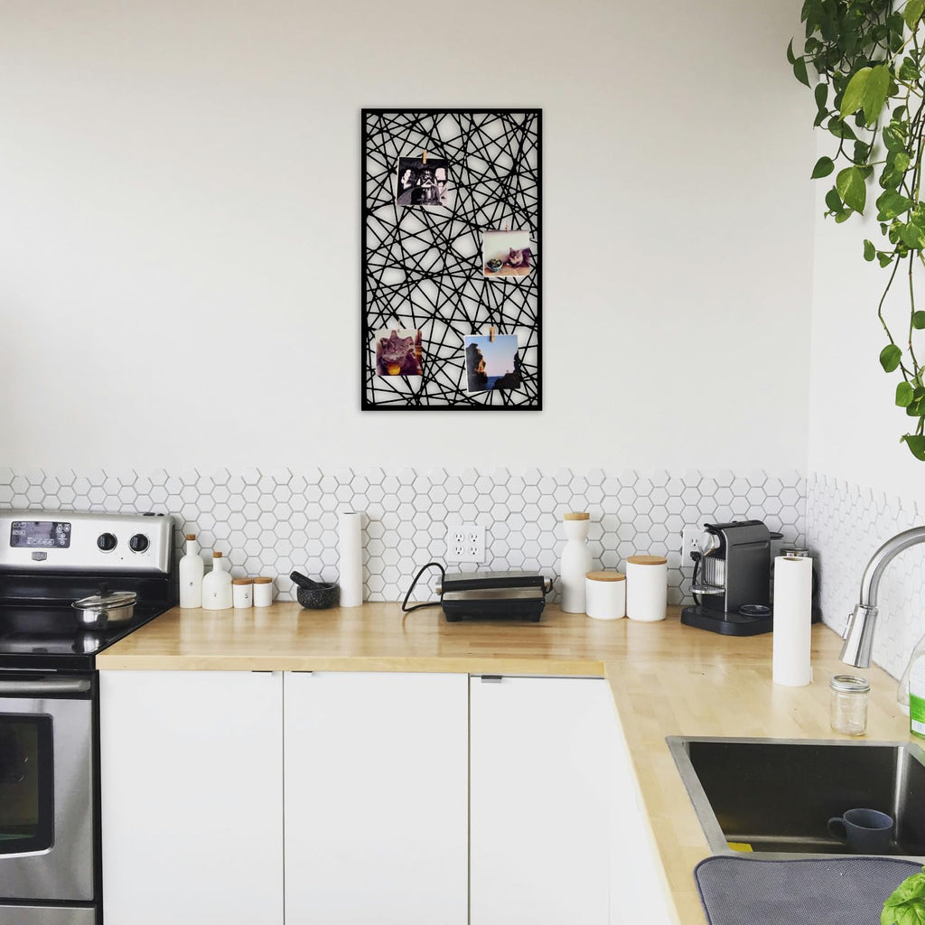 Wandgitter Schwarz,Wanddekor, Multifunktionale Gitterwand, DIY Eisen Gitter der Fotowand Dekoration, Pinnwand Foto an der Memoboard Hängen in der Familie, Küche, Fotohalter, Organizer für wand (Cubic)