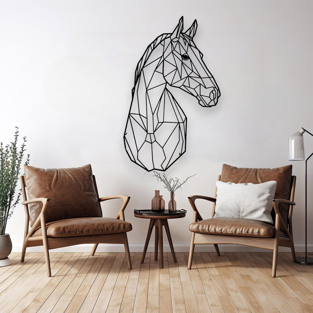 Tubibu-Metall-Wandkunst – Geometrisches Pferd und Baum – Handgefertigte Wanddekoration für Wohnzimmer, Schlafzimmer, Büro oder Eingangsbereich – Modernes Bauernhaus-Dekor