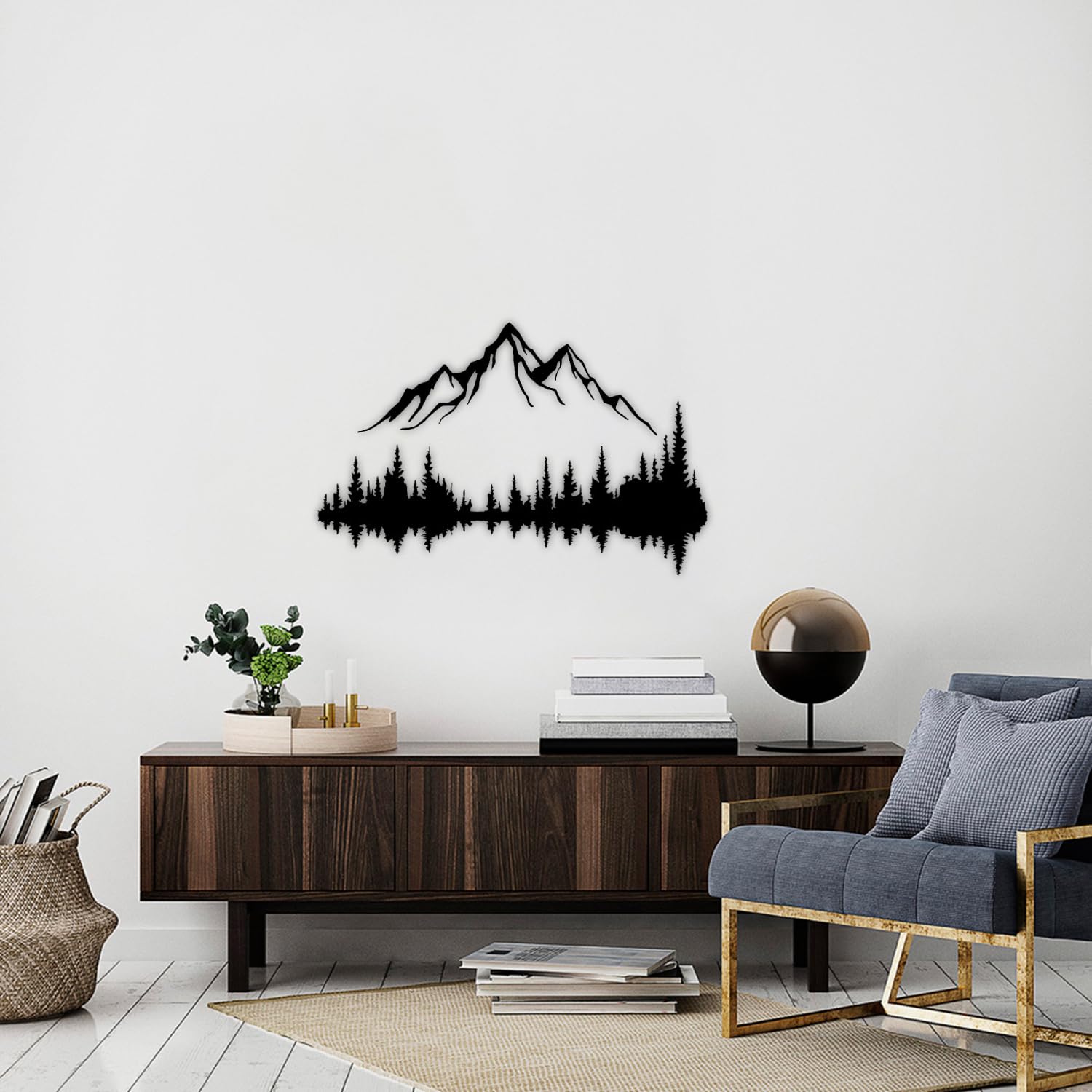 Metall Wandkunst Berg und Wald Metall Wanddekoration, große Wandskulptur für rustikales Zuhause, Innen und Außenbereich, Moderne Deko, Bilder für Zuhause Büro Wohnzimmer (Berg 2, Klein, White/Black)