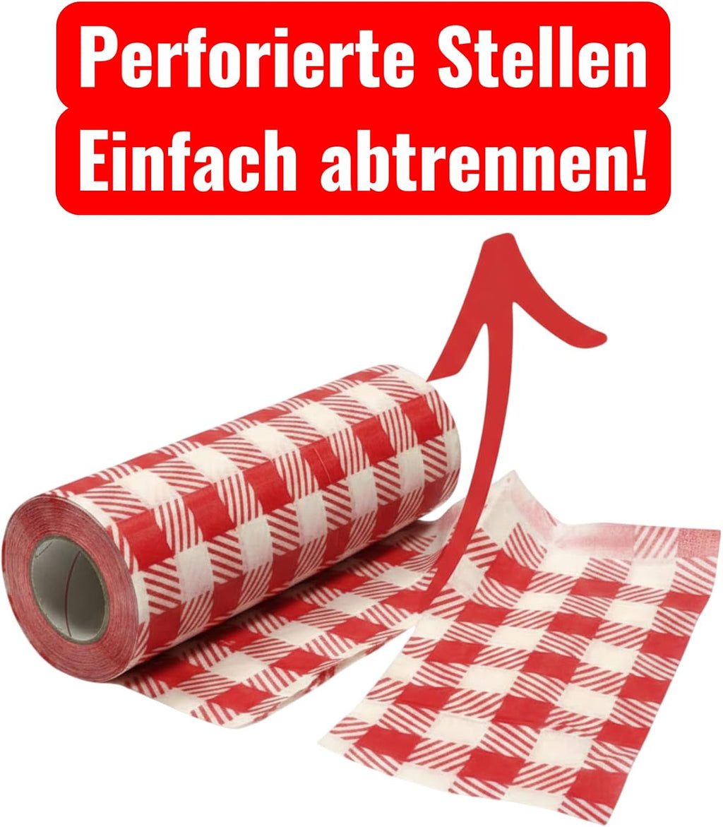 Rolle Tischdecke 25meter x 100cm – Einweg, Praktisch, 20 Abreißbare 125x100cm Tischdecken, Papieroberfläche & Kunststoffunterseite, Flüssigkeitsdicht, Party- und Eventtauglich (Rot, 1 Rolle)