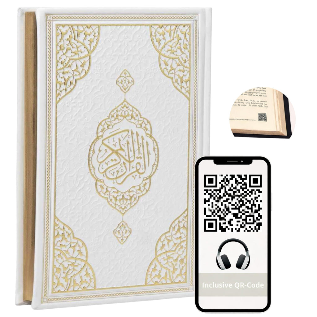 Koran auf Arabisch mit weißem Termo-Ledereinband und Goldschnitt