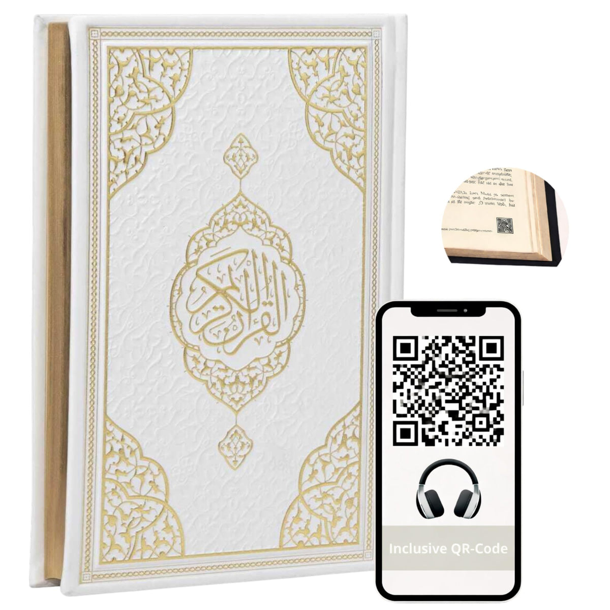 Koran auf Arabisch mit weißem Termo-Ledereinband und Goldschnitt