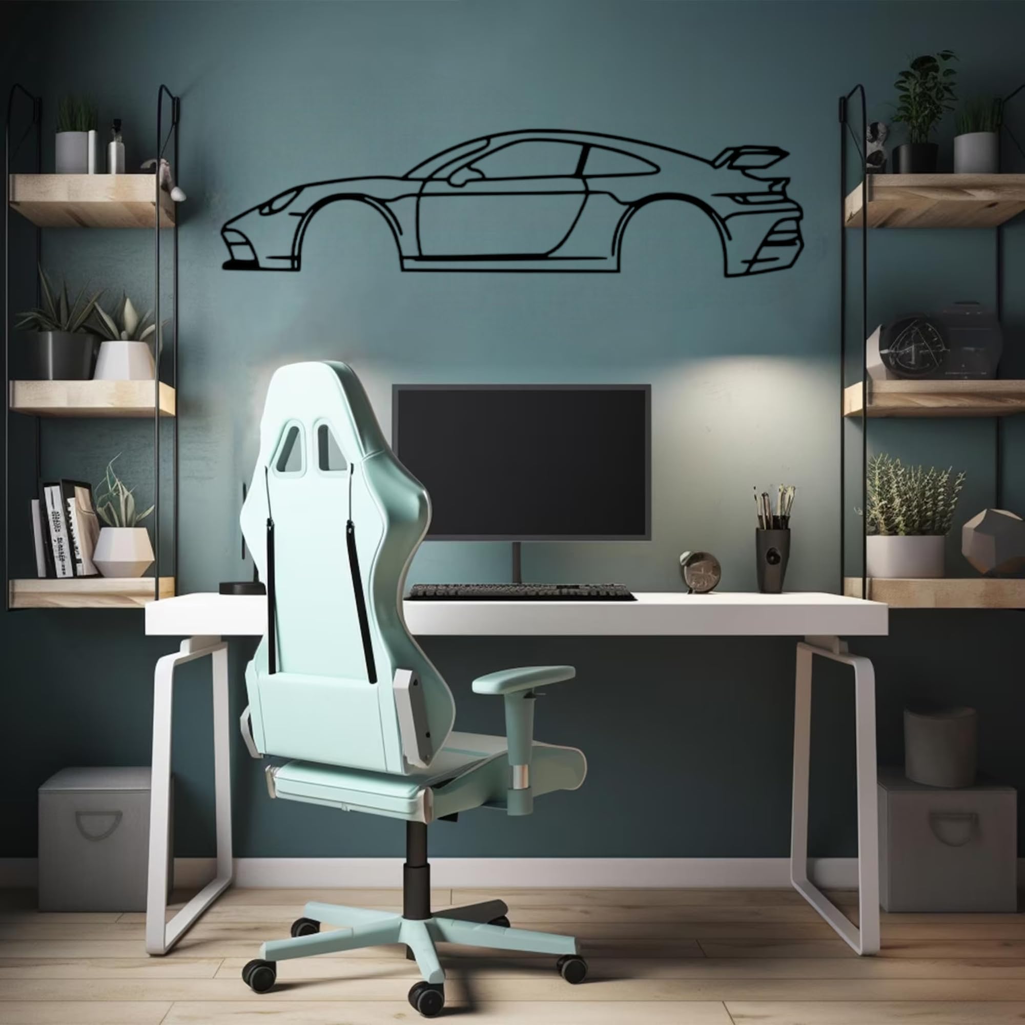 Tubibu Metall Wandbild, Wanddeko, Silhouette, Metal Car Wall Art, 3D Muster, Metall-Auto-Dekor, Schwarze große Auto Muster Wanddekoration für Zuhause Wohnzimmer (Small, 911)