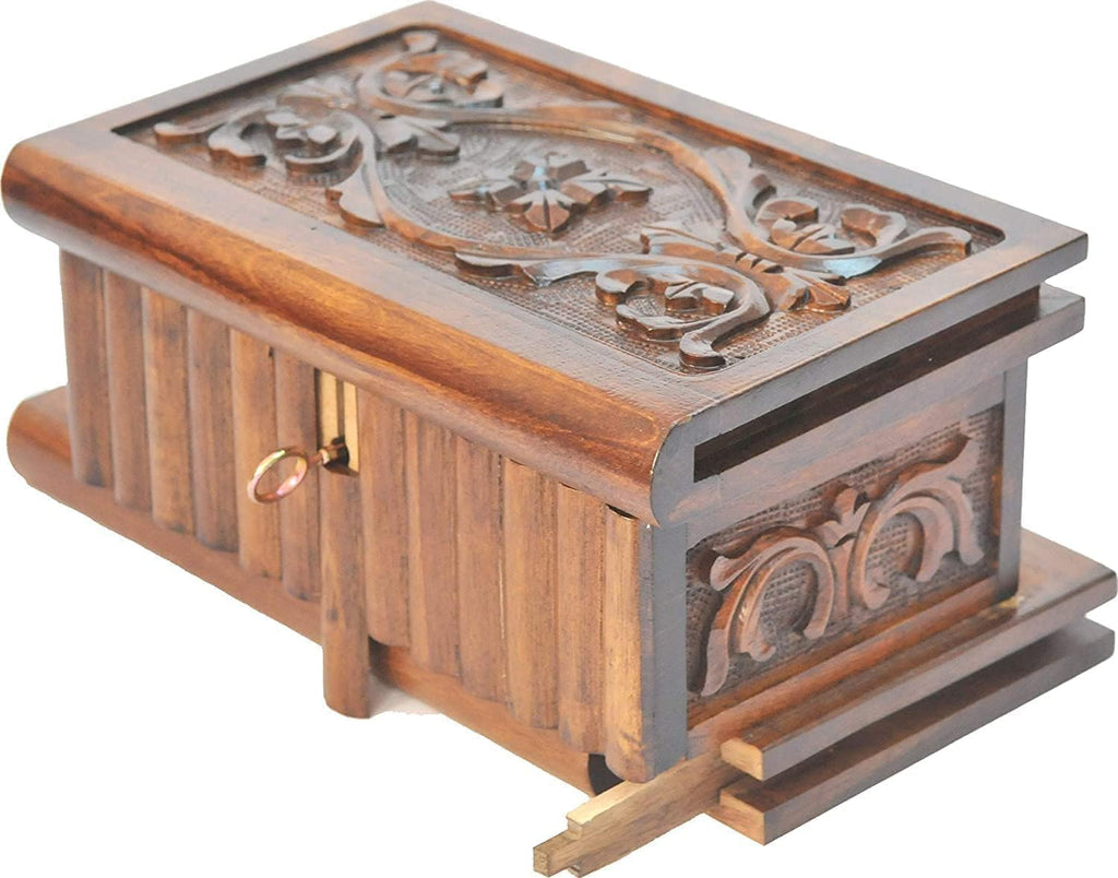 Walnut Treasure Secret Magic Box Handgefertigte einzigartige Schmuckschatulle mit verstecktem Schlüssel (klein)