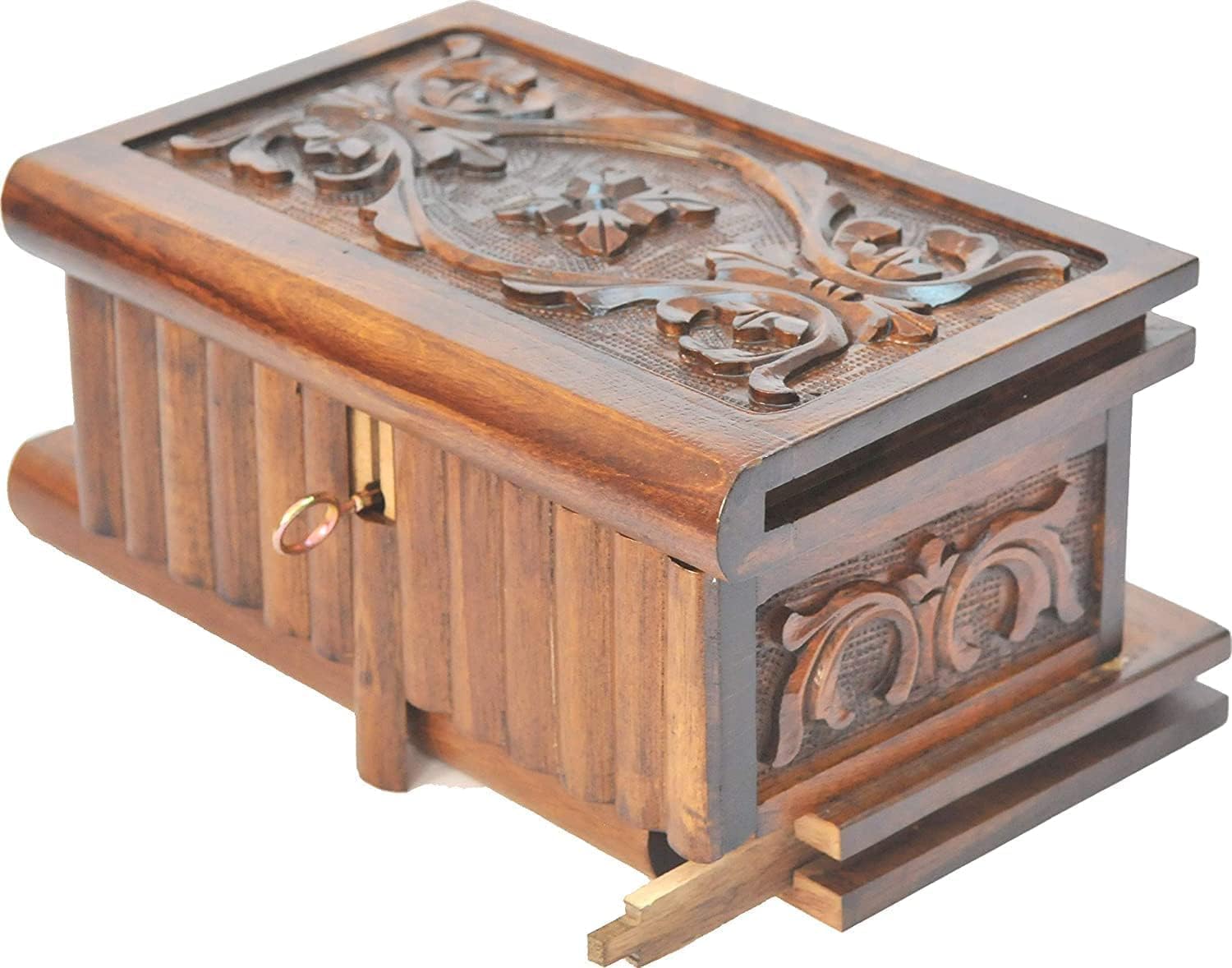 Walnut Treasure Secret Magic Box Handgefertigte einzigartige Schmuckschatulle mit verstecktem Schlüssel (klein)