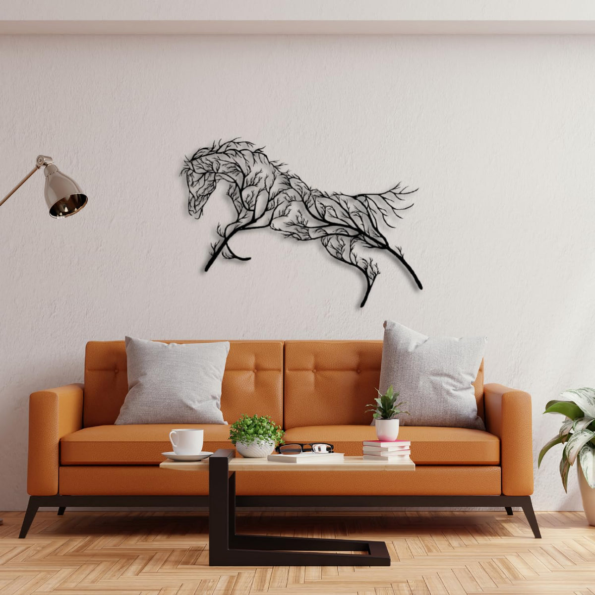 Baum des Lebens – Pferd – Metall-Wandkunst, 96 × 68 cm