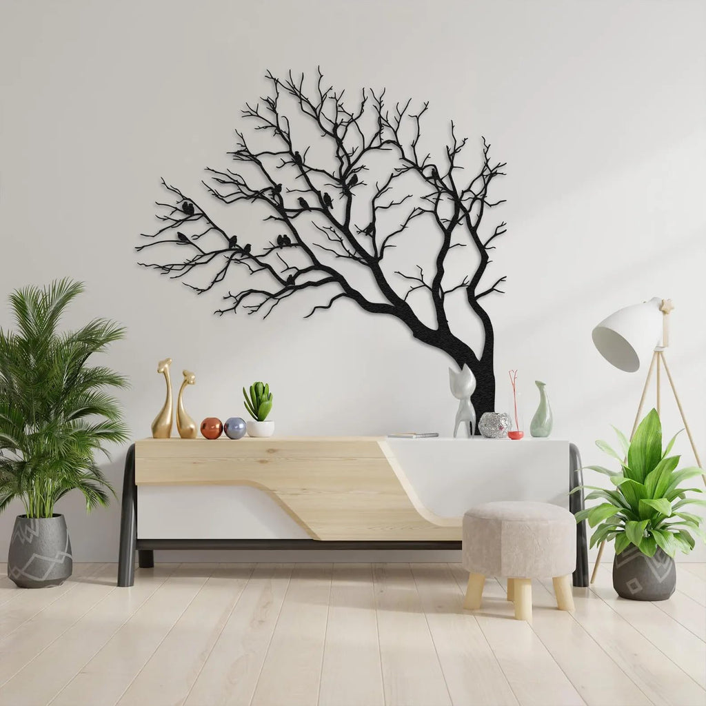 Baum des Lebens mit Vogel – Metall-Wandkunst, 3D