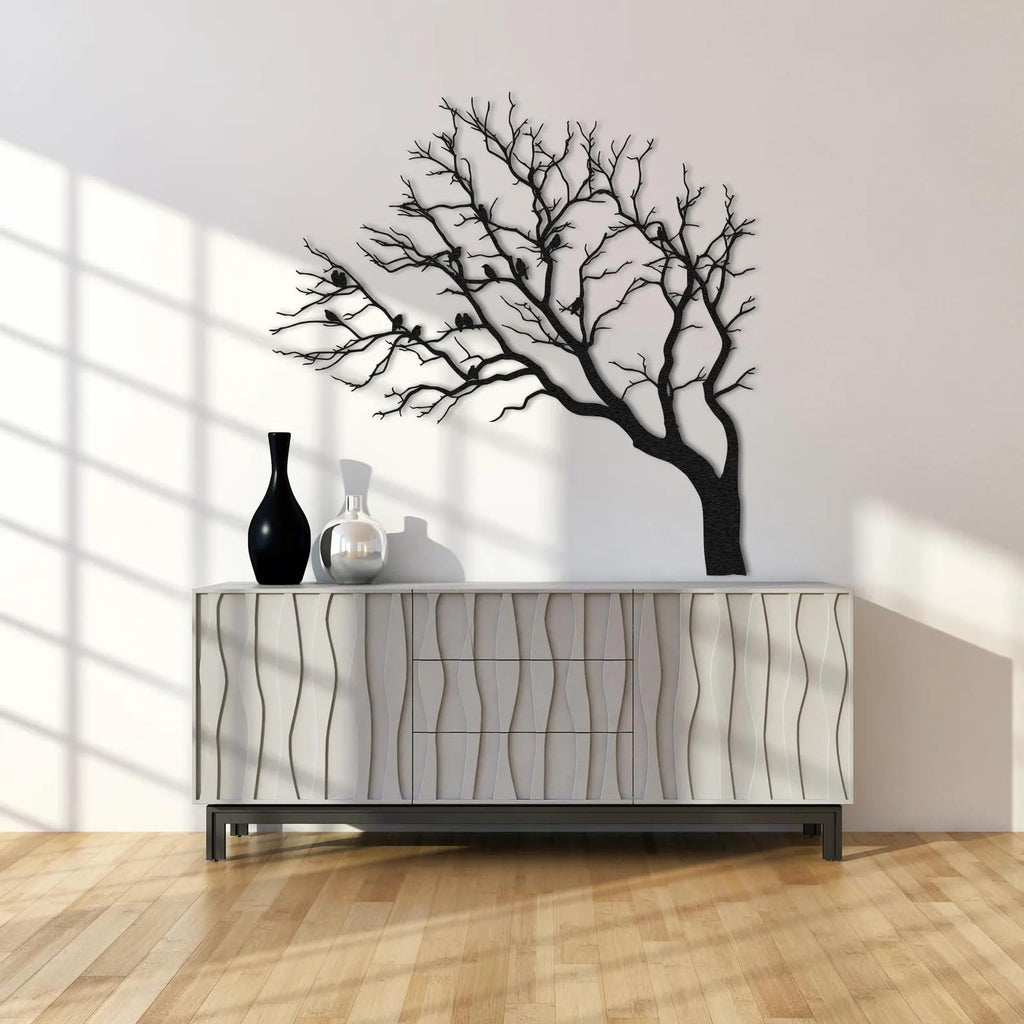 Baum des Lebens mit Vogel – Metall-Wandkunst, 3D