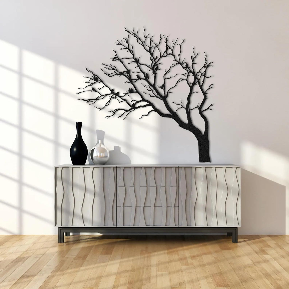 Baum des Lebens mit Vogel – Metall-Wandkunst, 3D