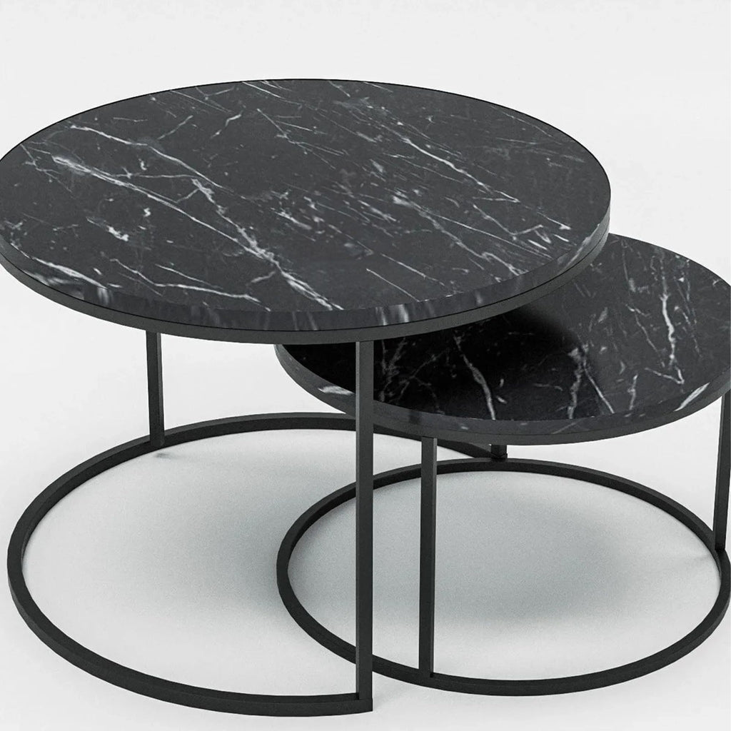 Couchtisch-Set Marmoroptik Schwarz