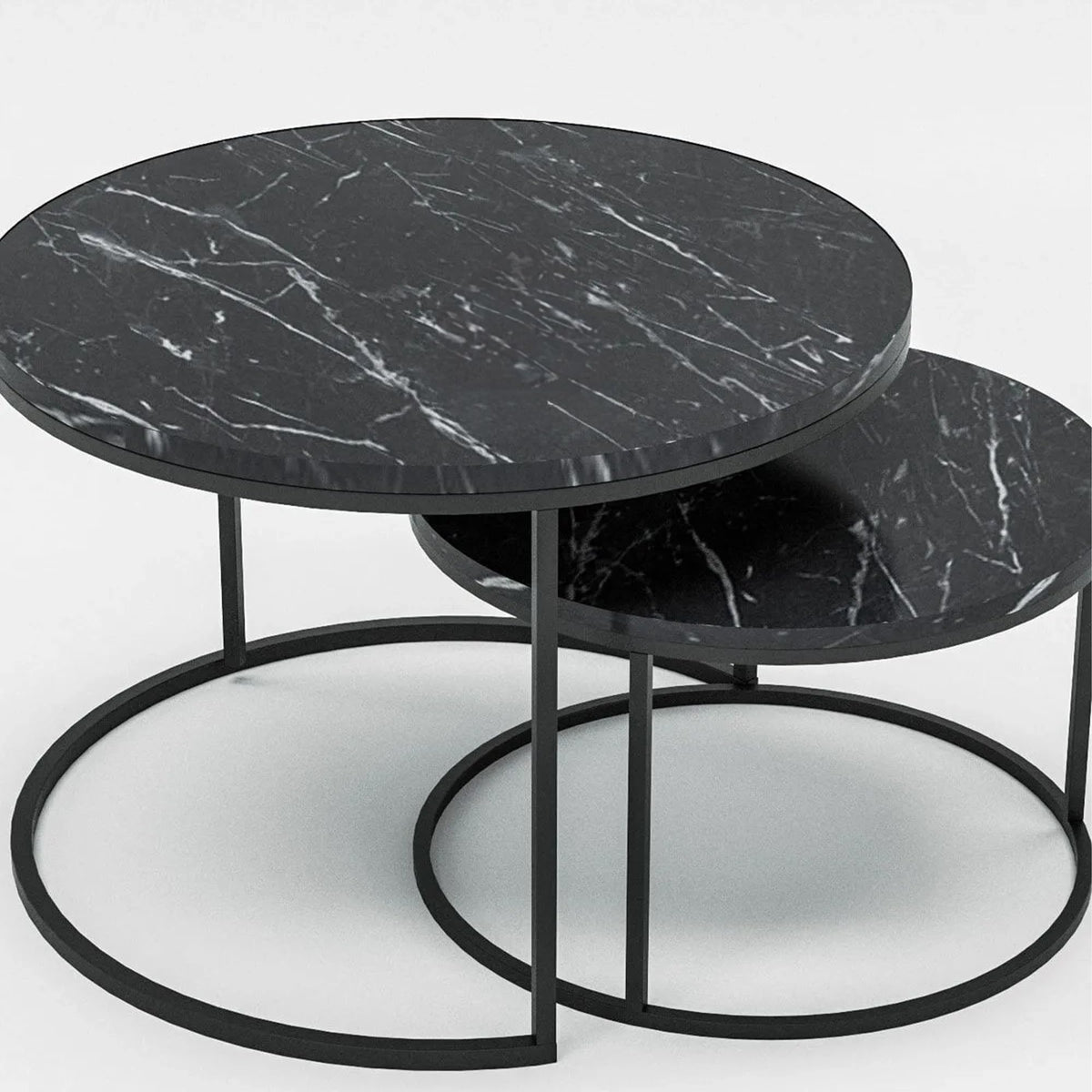 Couchtisch-Set Marmoroptik Schwarz