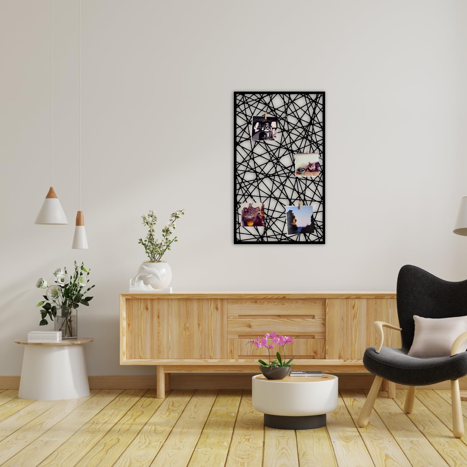 Wandgitter Schwarz,Wanddekor, Multifunktionale Gitterwand, DIY Eisen Gitter der Fotowand Dekoration, Pinnwand Foto an der Memoboard Hängen in der Familie, Küche, Fotohalter, Organizer für wand (Cubic)