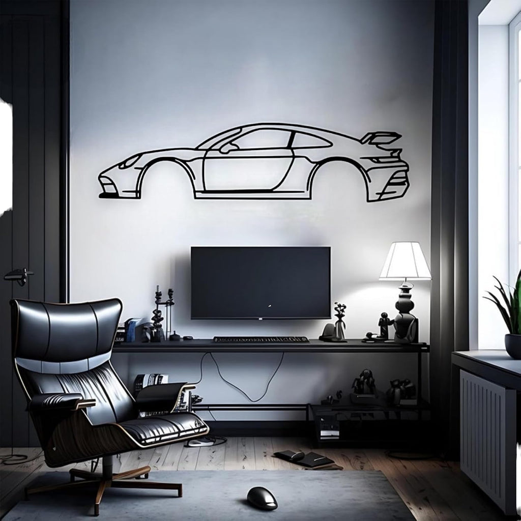 Tubibu Metall Wandbild, Wanddeko, Silhouette, Metal Car Wall Art, 3D Muster, Metall-Auto-Dekor, Schwarze große Auto Muster Wanddekoration für Zuhause Wohnzimmer (Small, 911)
