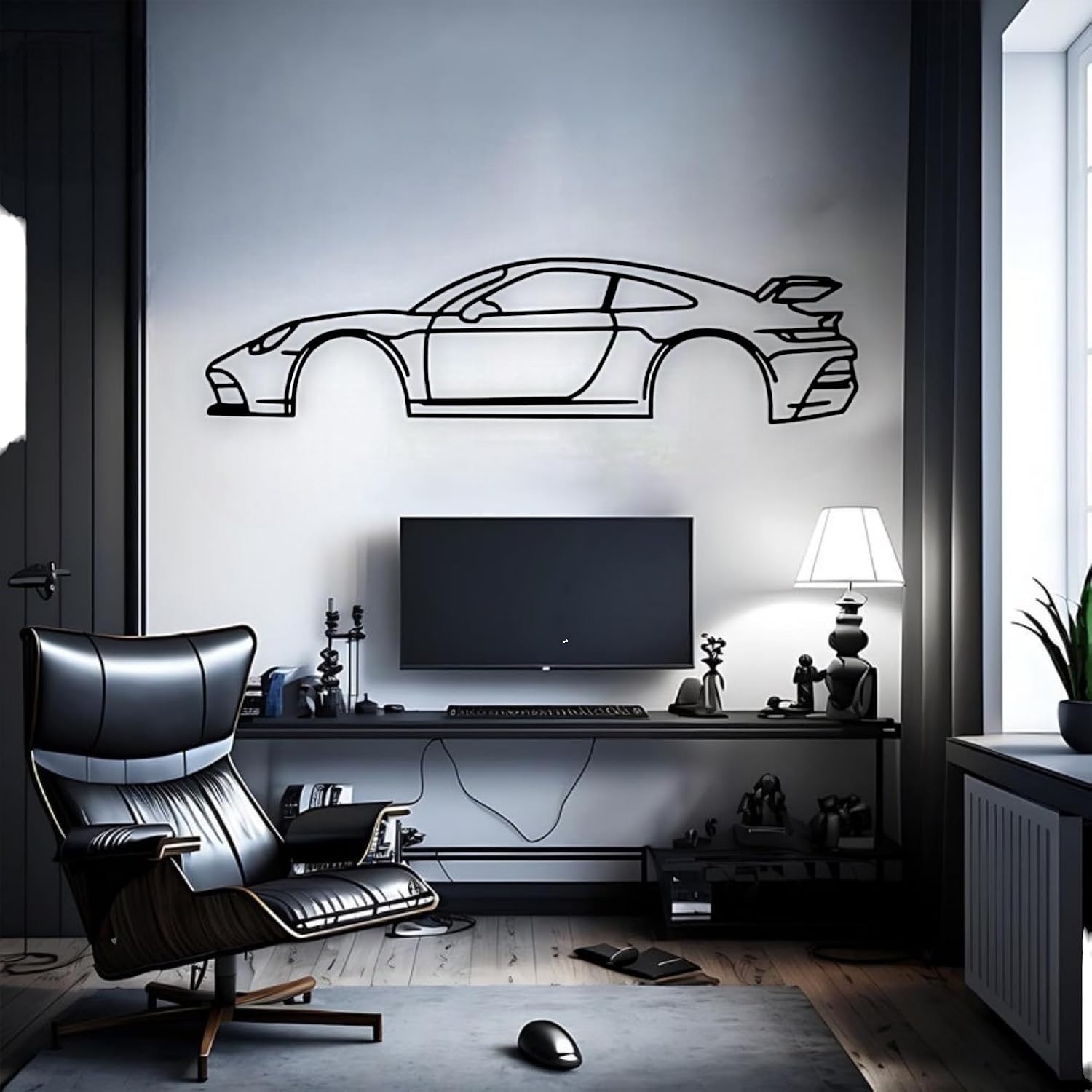 Tubibu Metall Wandbild, Wanddeko, Silhouette, Metal Car Wall Art, 3D Muster, Metall-Auto-Dekor, Schwarze große Auto Muster Wanddekoration für Zuhause Wohnzimmer (Small, 911)