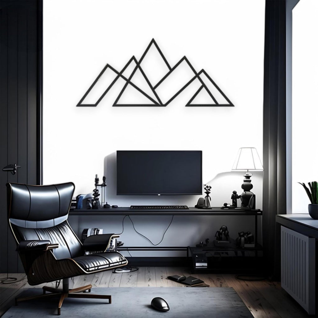 Metall Wandkunst Berg und Wald Metall Wanddekoration, große Wandskulptur für rustikales Zuhause, Innen und Außenbereich, Moderne Deko, Bilder für Zuhause Büro Wohnzimmer (Berg 2, Klein, White/Black)