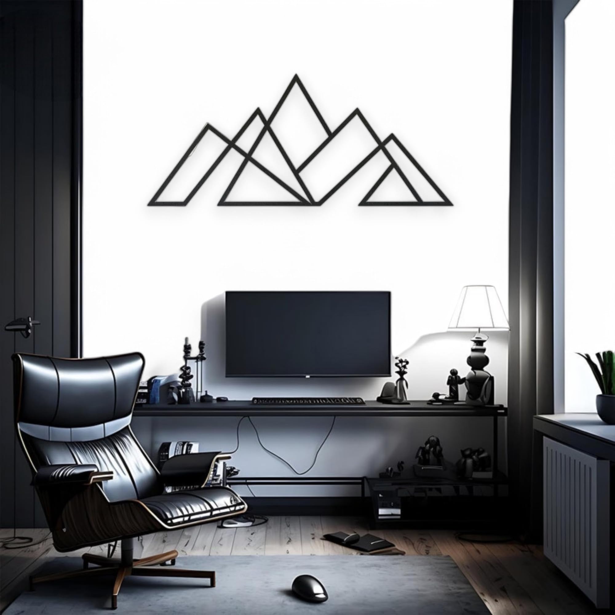 Metall Wandkunst Berg und Wald Metall Wanddekoration, große Wandskulptur für rustikales Zuhause, Innen und Außenbereich, Moderne Deko, Bilder für Zuhause Büro Wohnzimmer (Berg 2, Klein, White/Black)