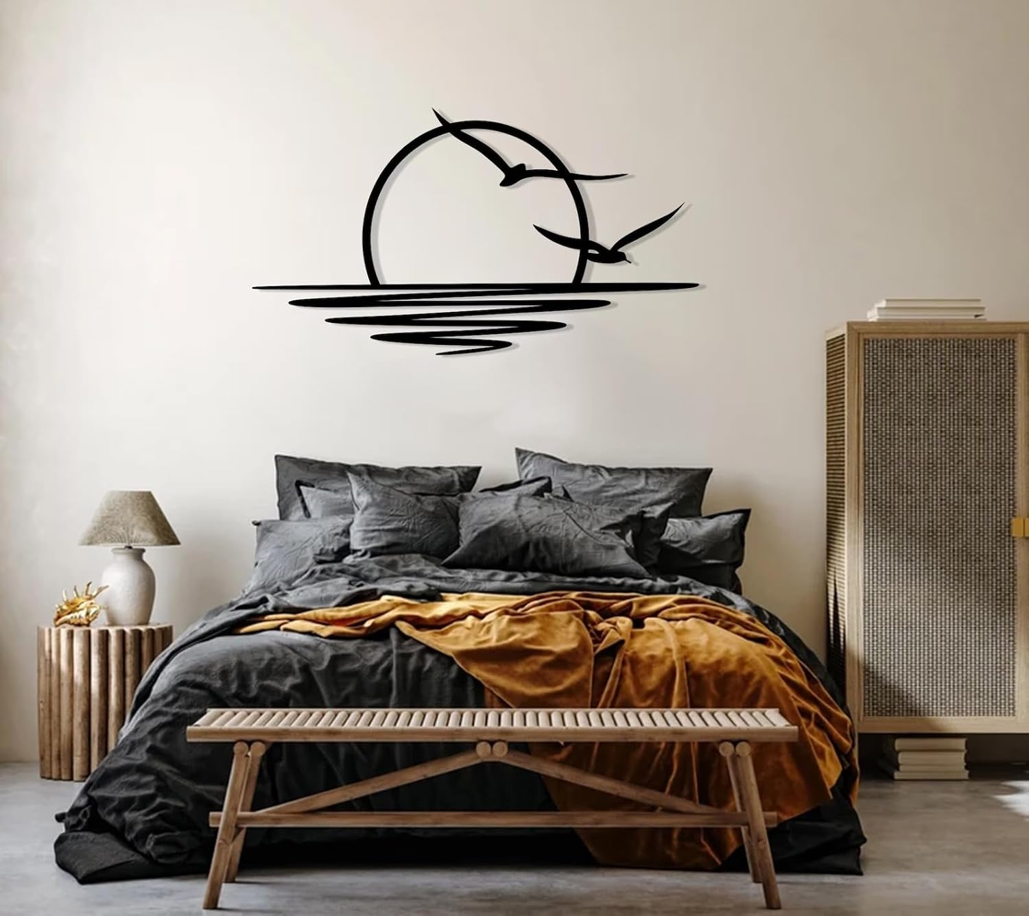 Tubibu Metall-Wandkunst – Sonnen-Glitzer-Wanddekoration – schwarze minimalistische Linienkunst – Sonnenaufgang-Wandbehang für Wohnzimmer, Schlafzimmer, Einweihungsgeschenk im Freien (XXLARGE)