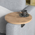 Couch-Tablett für Armlehnen, Verstellbares Sofa-Tablett mit Getränkehalter, Spezielles Design mit Praktischer Metallhalterung, Ablage für Sitzgarnitur, Durchmesser ⌀ 35 cm (1, Brown)