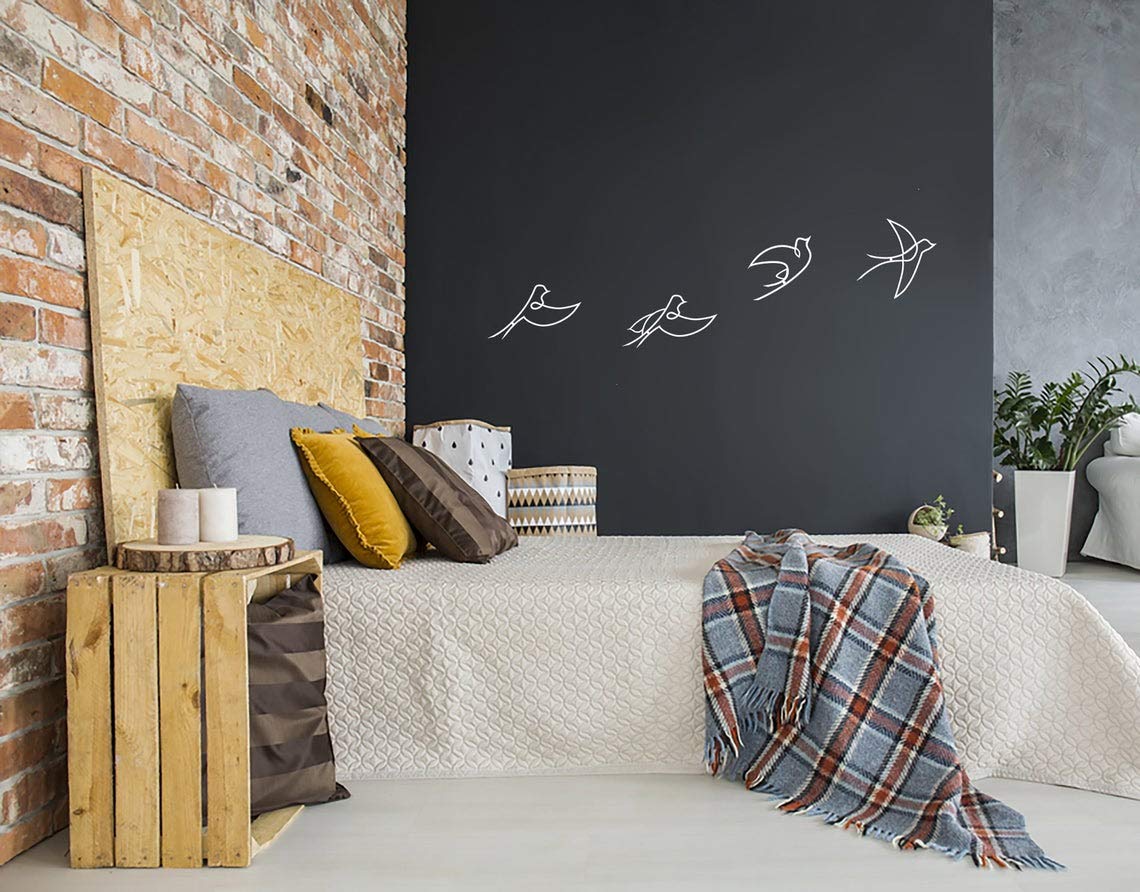 Tubibu Moderne Wandkunst aus Metall mit fliegenden Vögeln, Wanddekoration, Inneneinrichtung, Geschenk, Wandschild (6 Stück, weiß)