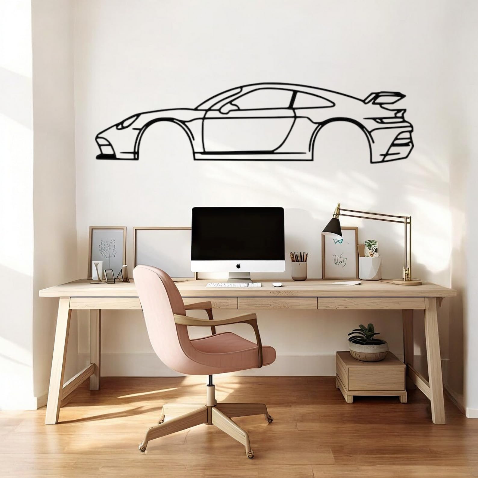 Tubibu Metall Wandbild, Wanddeko, Silhouette, Metal Car Wall Art, 3D Muster, Metall-Auto-Dekor, Schwarze große Auto Muster Wanddekoration für Zuhause Wohnzimmer (Small, 911)