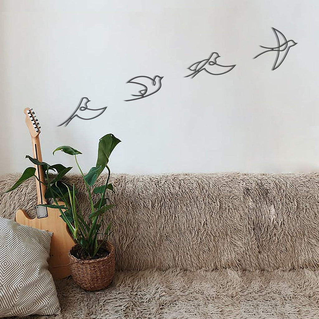 Tubibu Moderne Wandkunst aus Metall mit fliegenden Vögeln, Wanddekoration, Inneneinrichtung, Einweihungsgeschenk, Wandschild (6 Stück, schwarz)