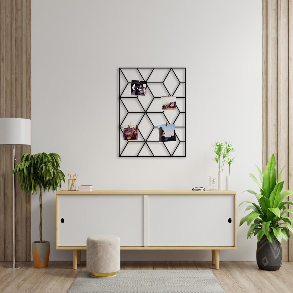 Wandgitter Schwarz,Wanddekor, Multifunktionale Gitterwand, DIY Eisen Gitter der Fotowand Dekoration, Pinnwand Foto an der Memoboard Hängen in der Familie, Küche, Fotohalter, Organizer für wand (Cubic)