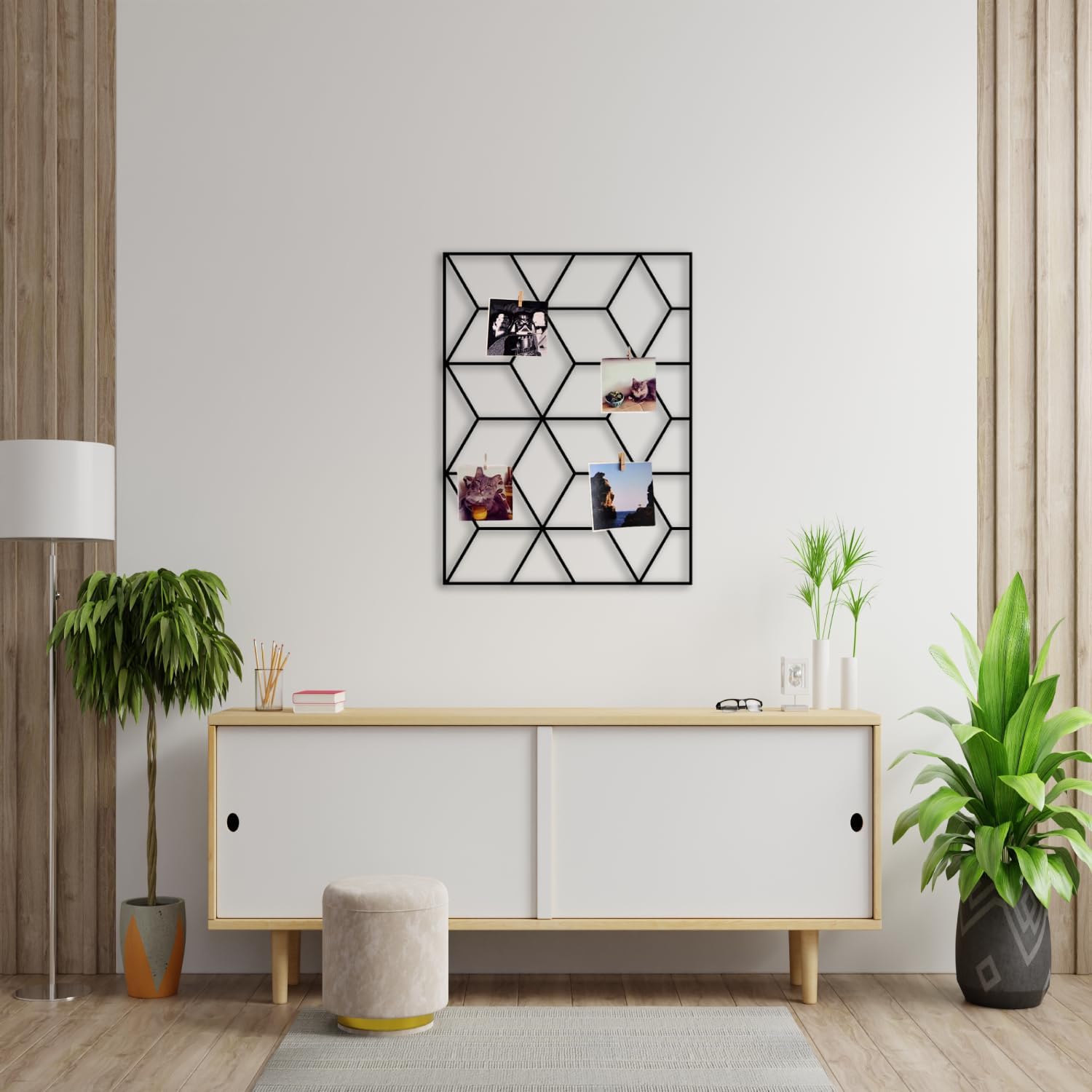Wandgitter Schwarz,Wanddekor, Multifunktionale Gitterwand, DIY Eisen Gitter der Fotowand Dekoration, Pinnwand Foto an der Memoboard Hängen in der Familie, Küche, Fotohalter, Organizer für wand (Cubic)