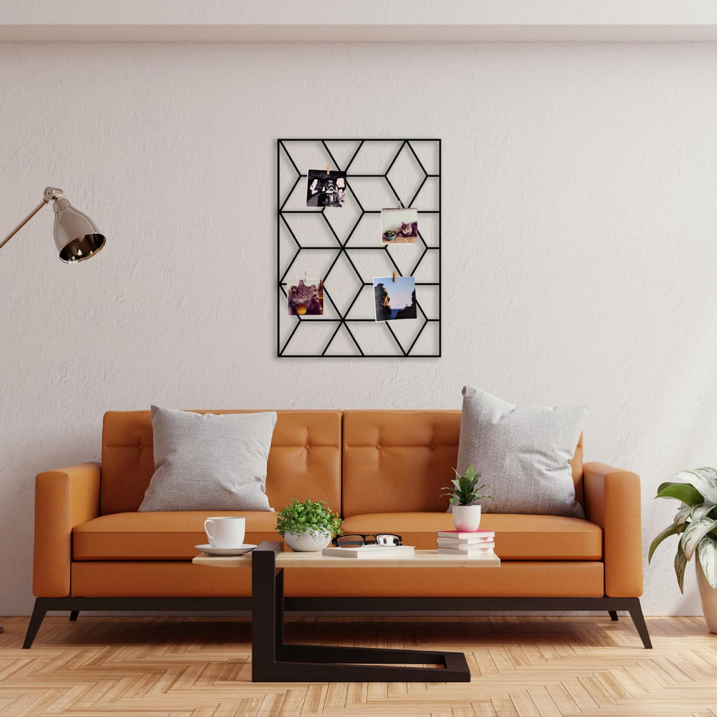 Wandgitter Schwarz,Wanddekor, Multifunktionale Gitterwand, DIY Eisen Gitter der Fotowand Dekoration, Pinnwand Foto an der Memoboard Hängen in der Familie, Küche, Fotohalter, Organizer für wand (Cubic)