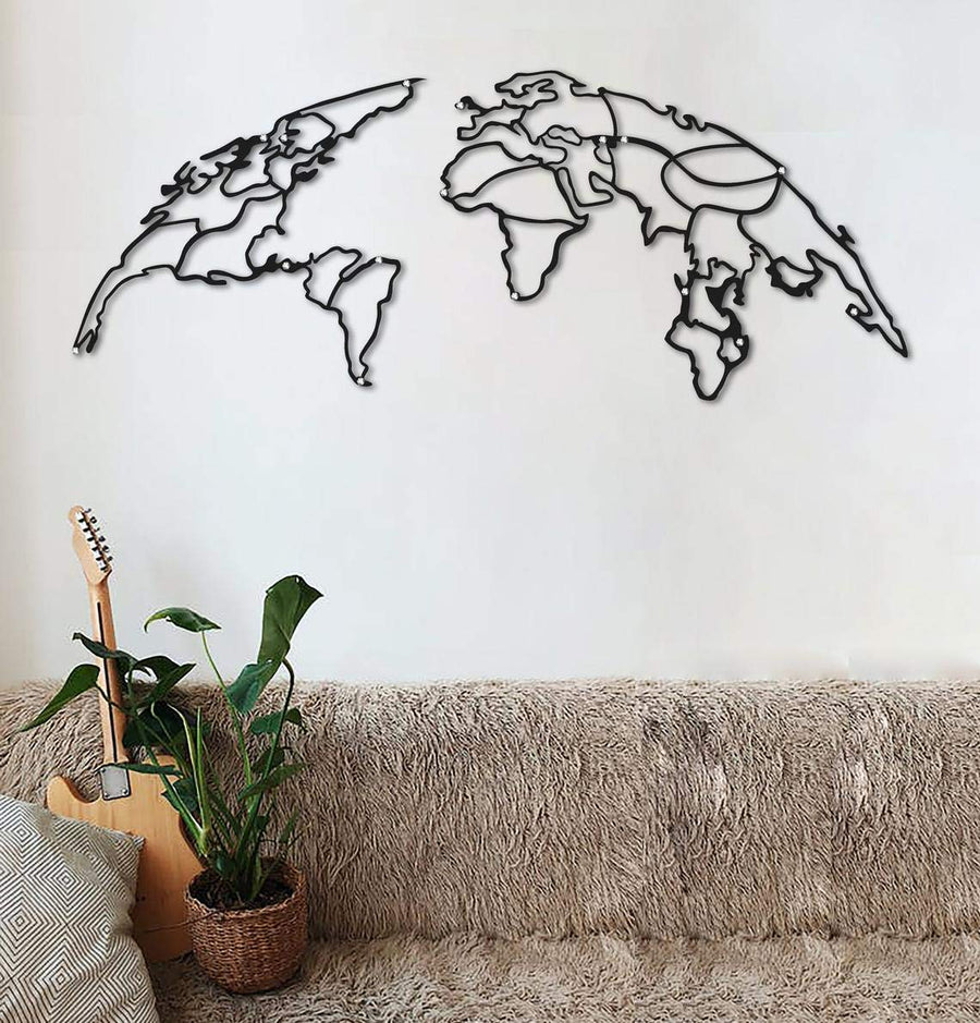Weltkarte Globe Schwarz – Metall-Wandkunst 110 x 60 cm