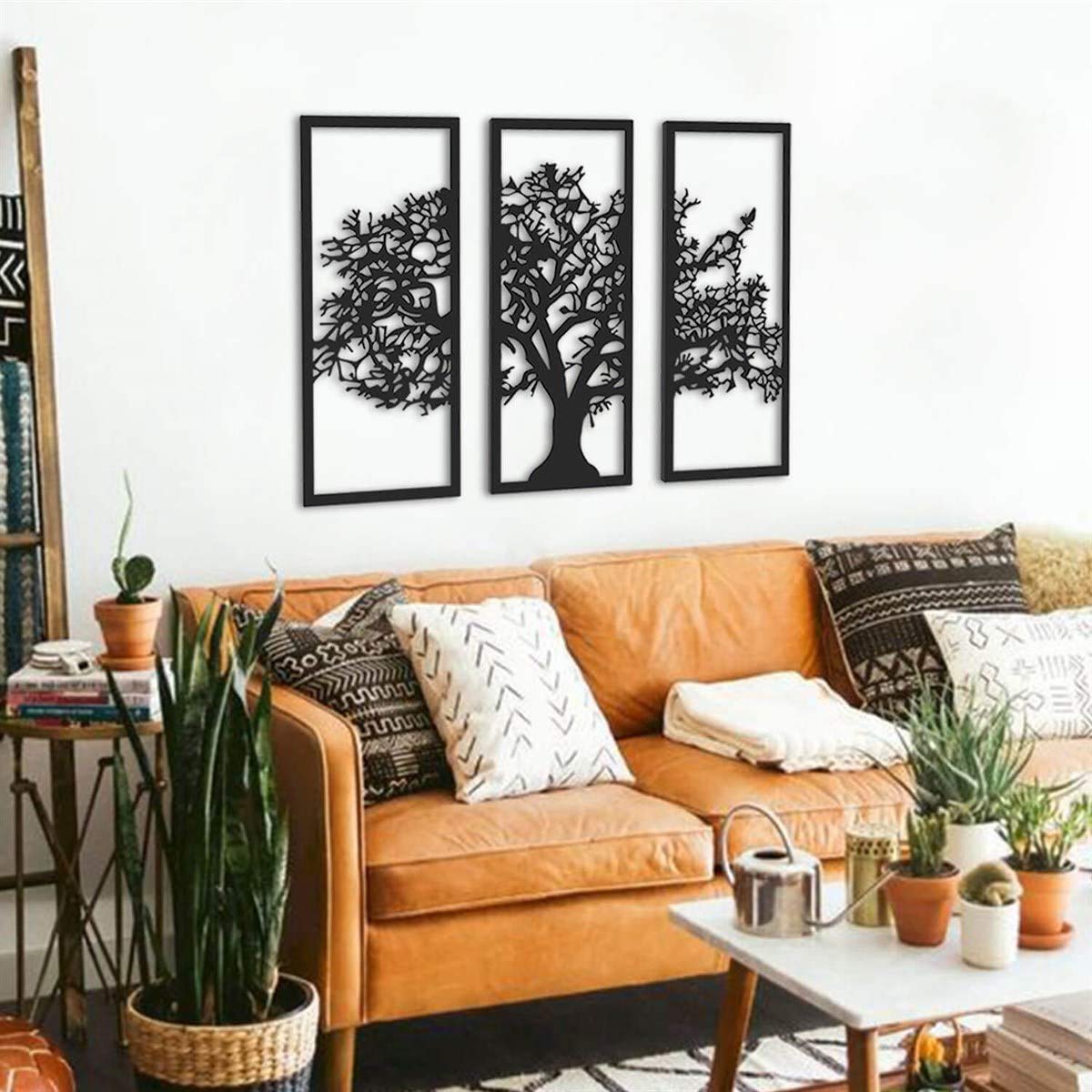 Tubibu 3 Panels Familienstammbaum Metall Wanddekoration Baum des Lebens Wandkunst für Zuhause Schlafzimmer Wohnzimmer