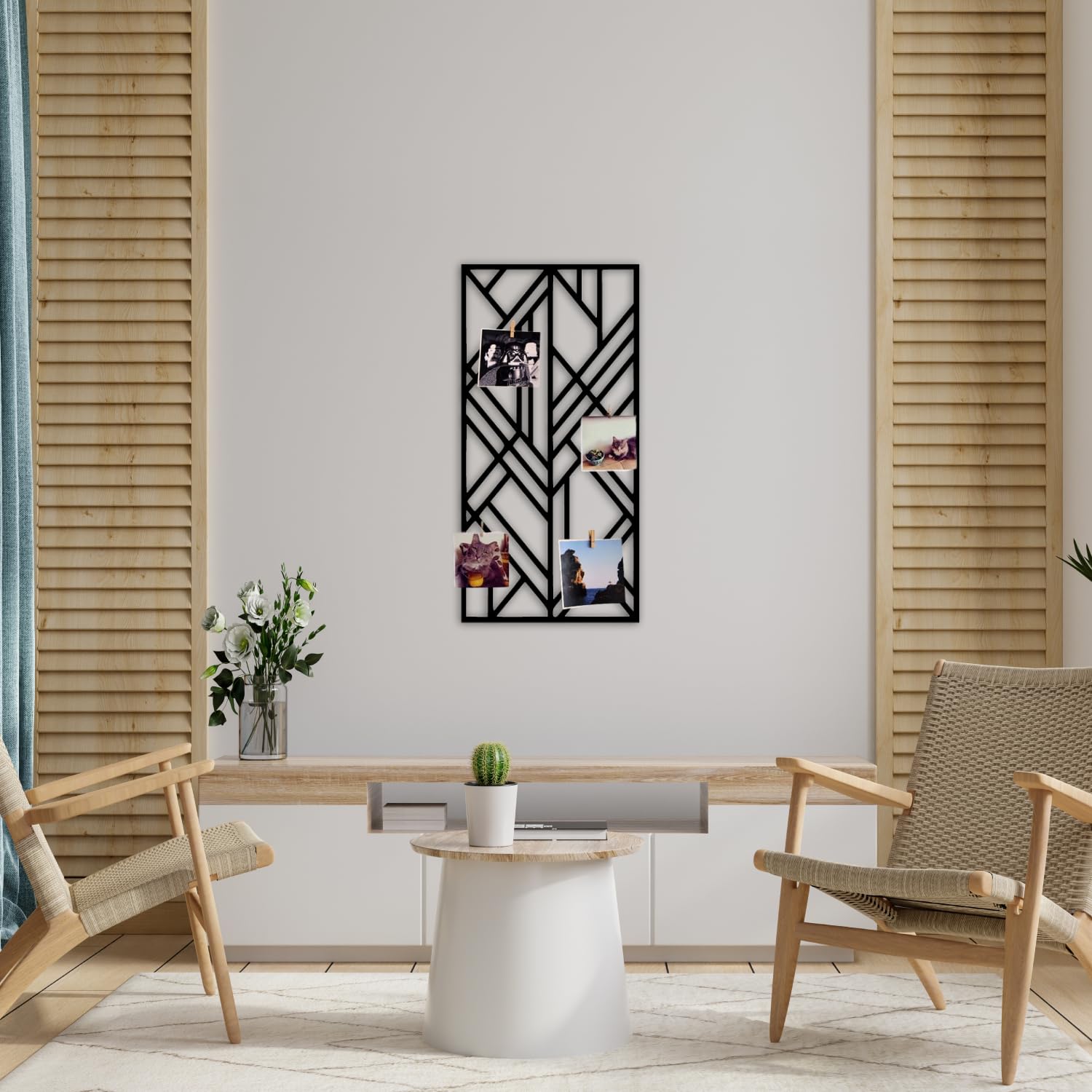 Wandgitter Schwarz,Wanddekor, Multifunktionale Gitterwand, DIY Eisen Gitter der Fotowand Dekoration, Pinnwand Foto an der Memoboard Hängen in der Familie, Küche, Fotohalter, Organizer für wand (Cubic)