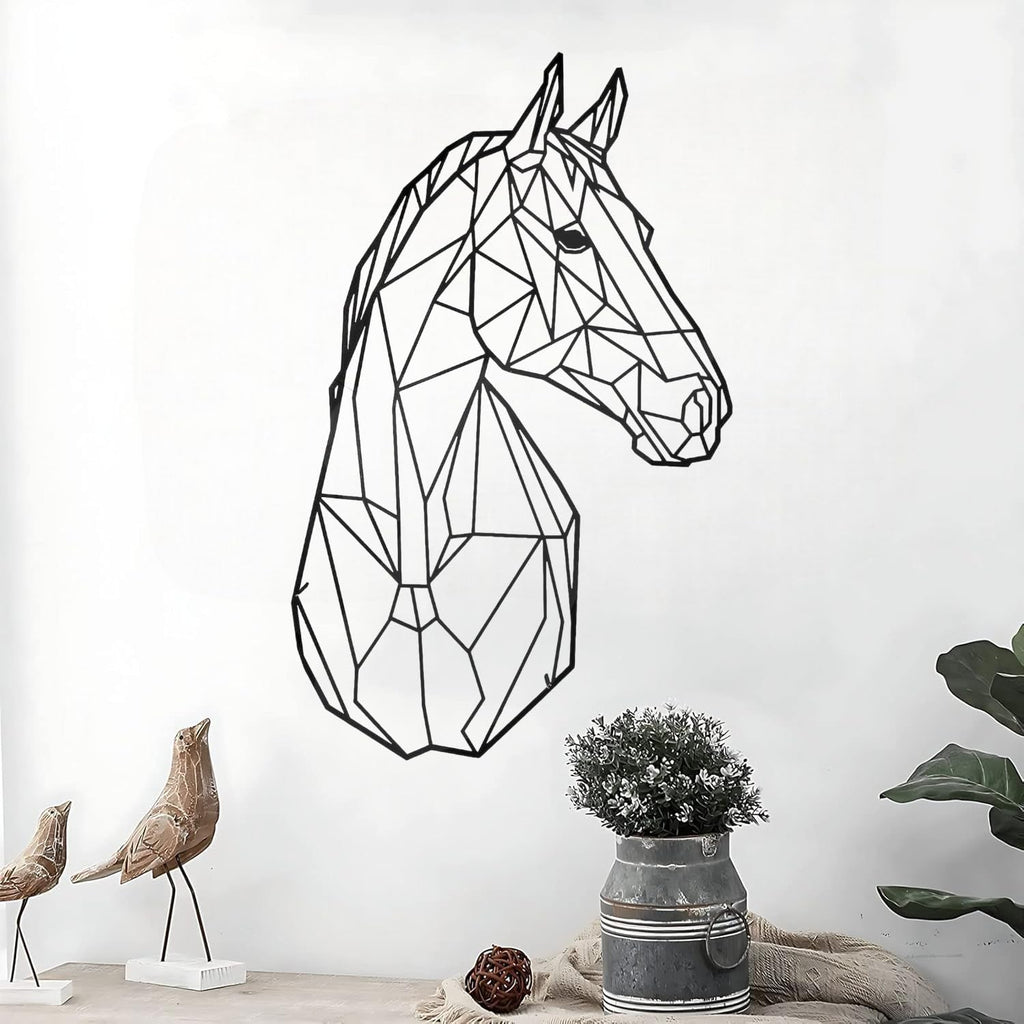 Tubibu-Metall-Wandkunst – Geometrisches Pferd und Baum – Handgefertigte Wanddekoration für Wohnzimmer, Schlafzimmer, Büro oder Eingangsbereich – Modernes Bauernhaus-Dekor