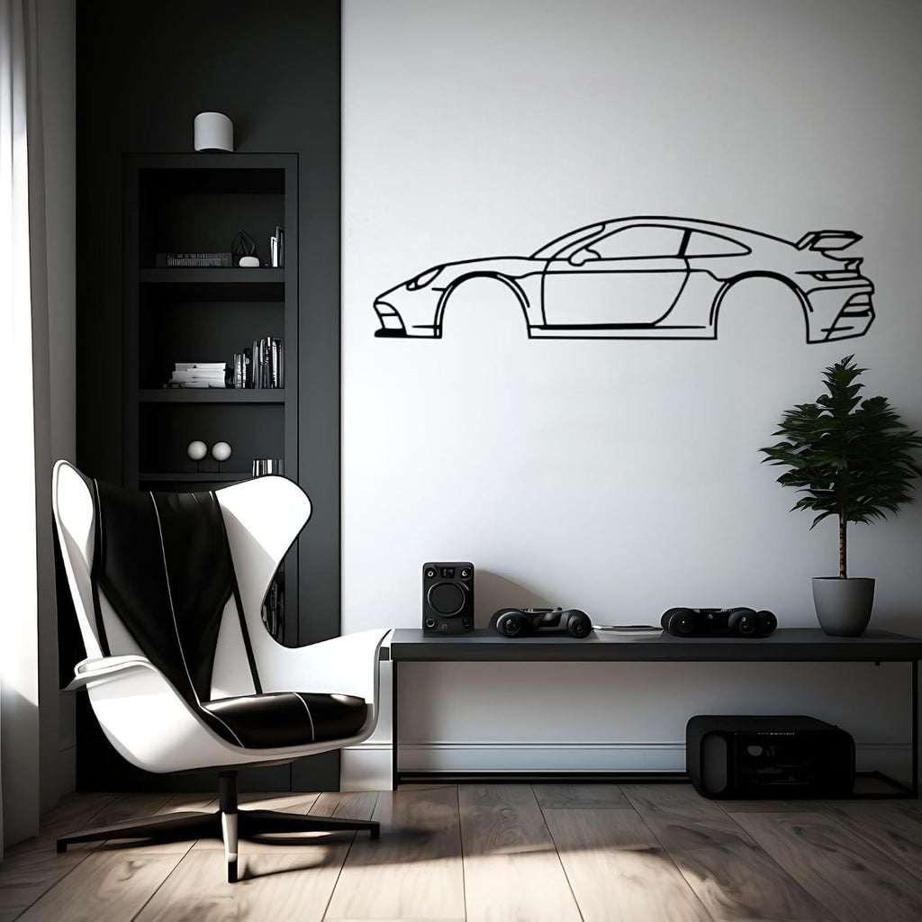 Tubibu Metall Wandbild, Wanddeko, Silhouette, Metal Car Wall Art, 3D Muster, Metall-Auto-Dekor, Schwarze große Auto Muster Wanddekoration für Zuhause Wohnzimmer (Small, 911)