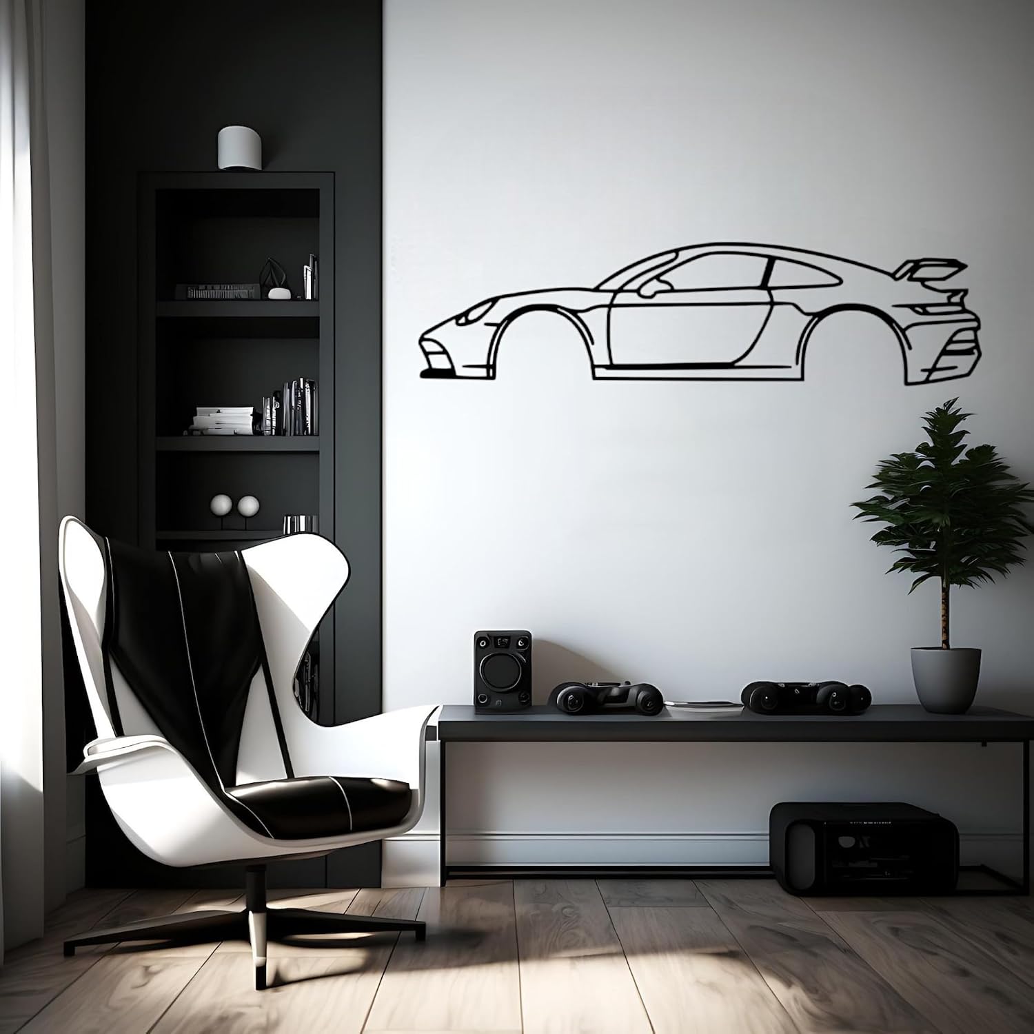 Tubibu Metall Wandbild, Wanddeko, Silhouette, Metal Car Wall Art, 3D Muster, Metall-Auto-Dekor, Schwarze große Auto Muster Wanddekoration für Zuhause Wohnzimmer (Small, 911)