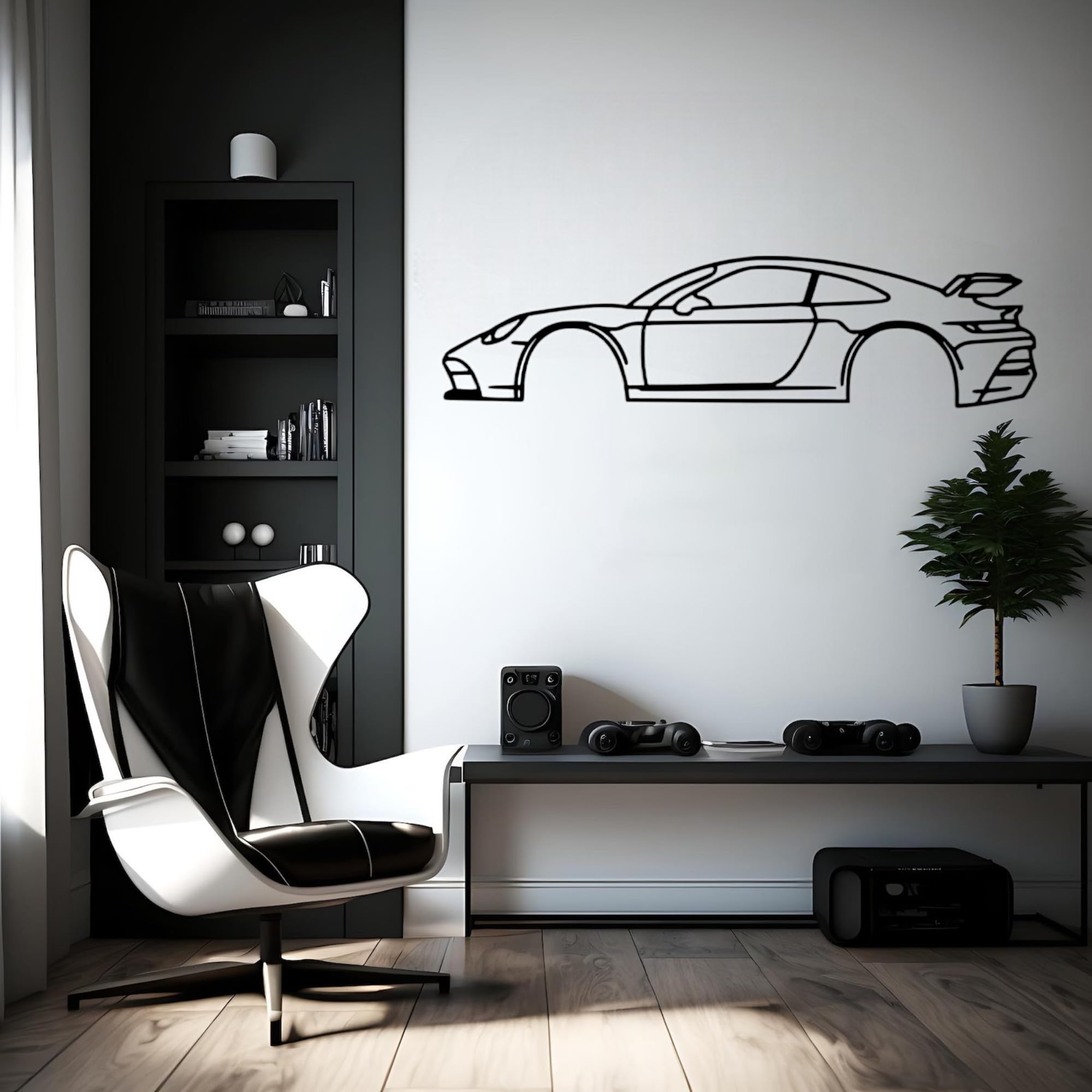 Tubibu Metall Wandbild, Wanddeko, Silhouette, Metal Car Wall Art, 3D Muster, Metall-Auto-Dekor, Schwarze große Auto Muster Wanddekoration für Zuhause Wohnzimmer (Small, 911)