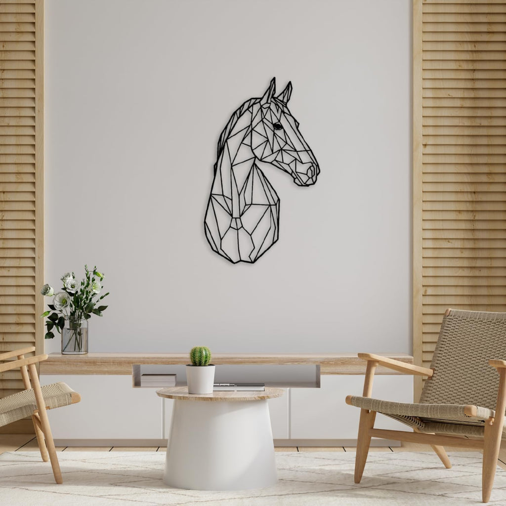 Tubibu-Metall-Wandkunst – Geometrisches Pferd und Baum – Handgefertigte Wanddekoration für Wohnzimmer, Schlafzimmer, Büro oder Eingangsbereich – Modernes Bauernhaus-Dekor