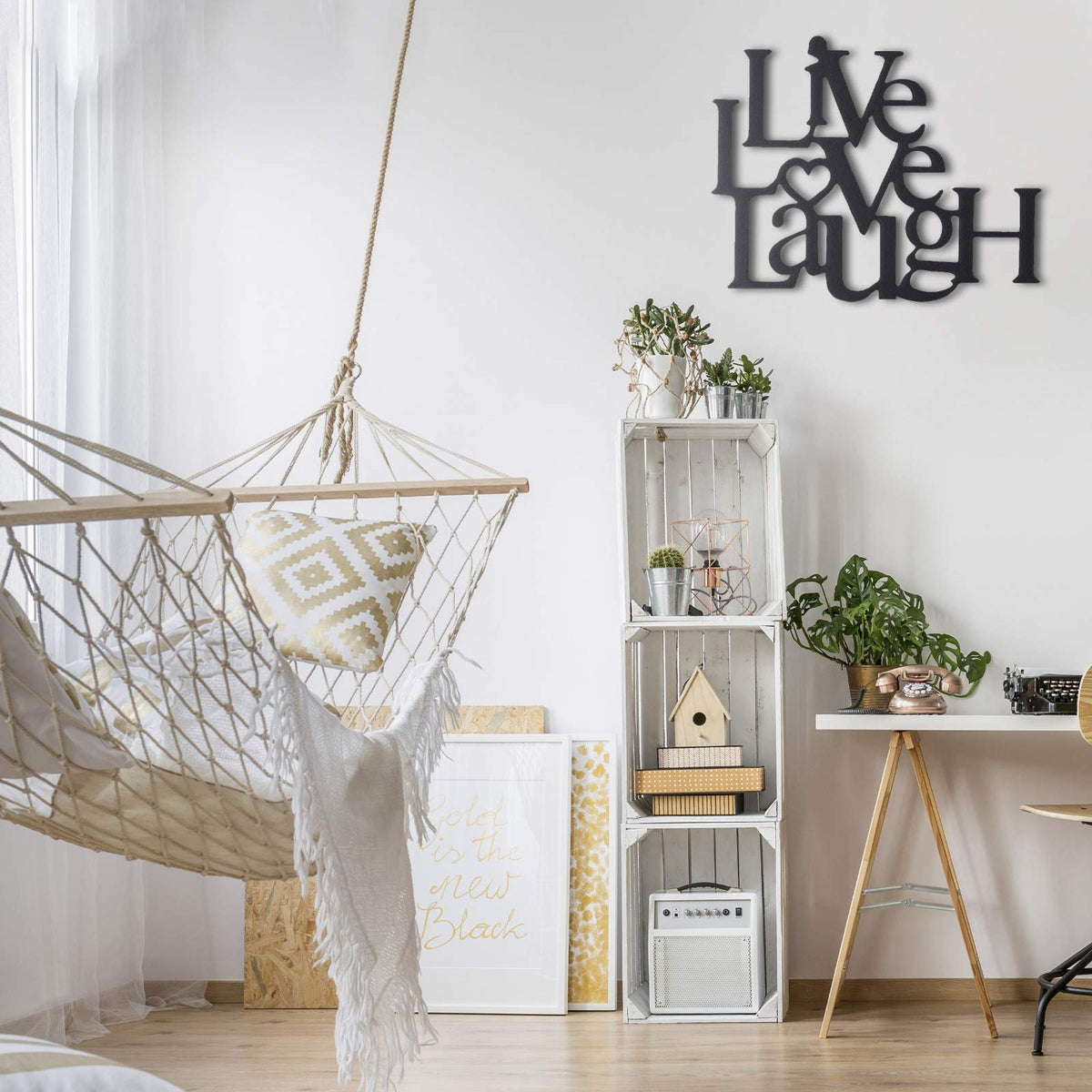 Live Laugh Love – Metall-Wandkunst, 40 × 48,9 cm