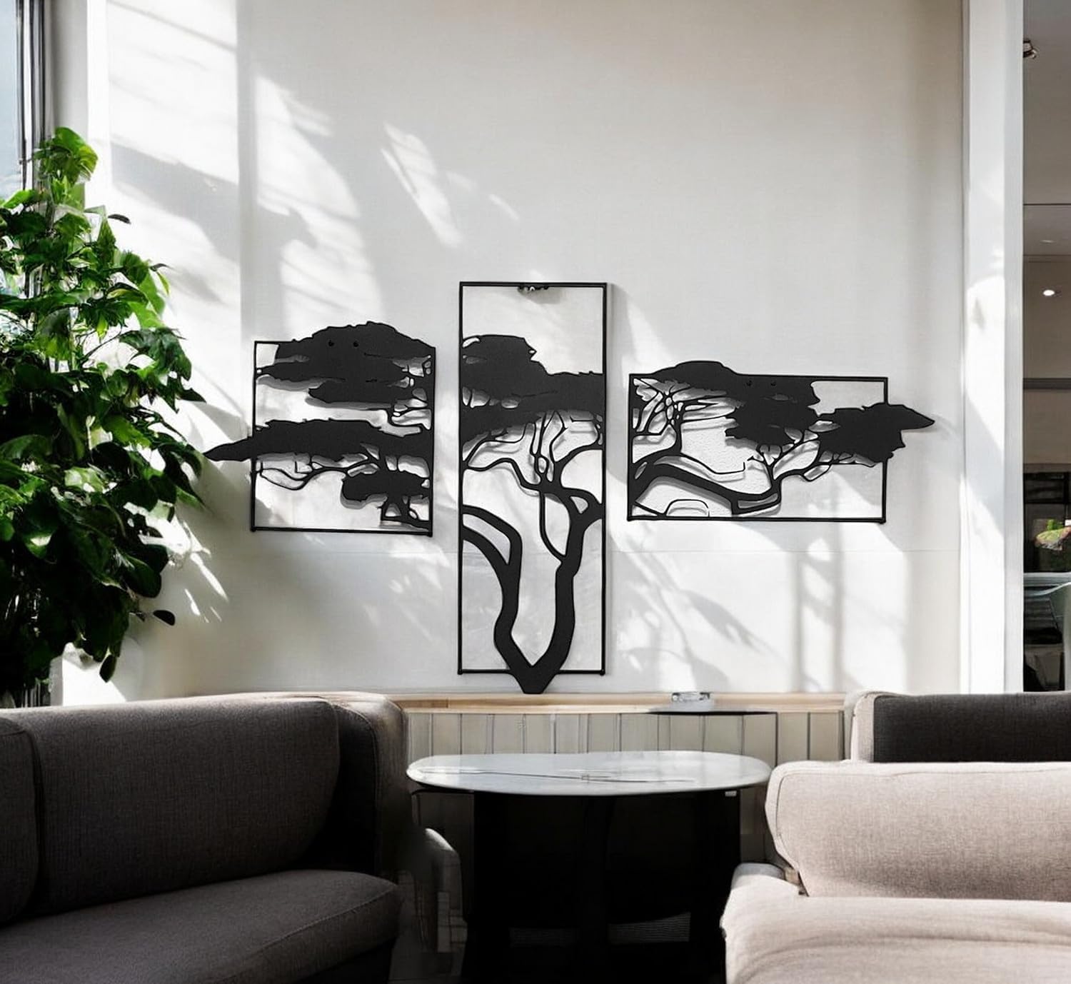 Tubibu Baum des Lebens Wanddeko, Wandbild aus Metall Schwarz, Haus Wandkunst-Dekoration, Wandaufkleber 3D, Moderne Deko, Bilder für Zuhause Büro Schlafzimmer, Wohnzimmer (African, Large)